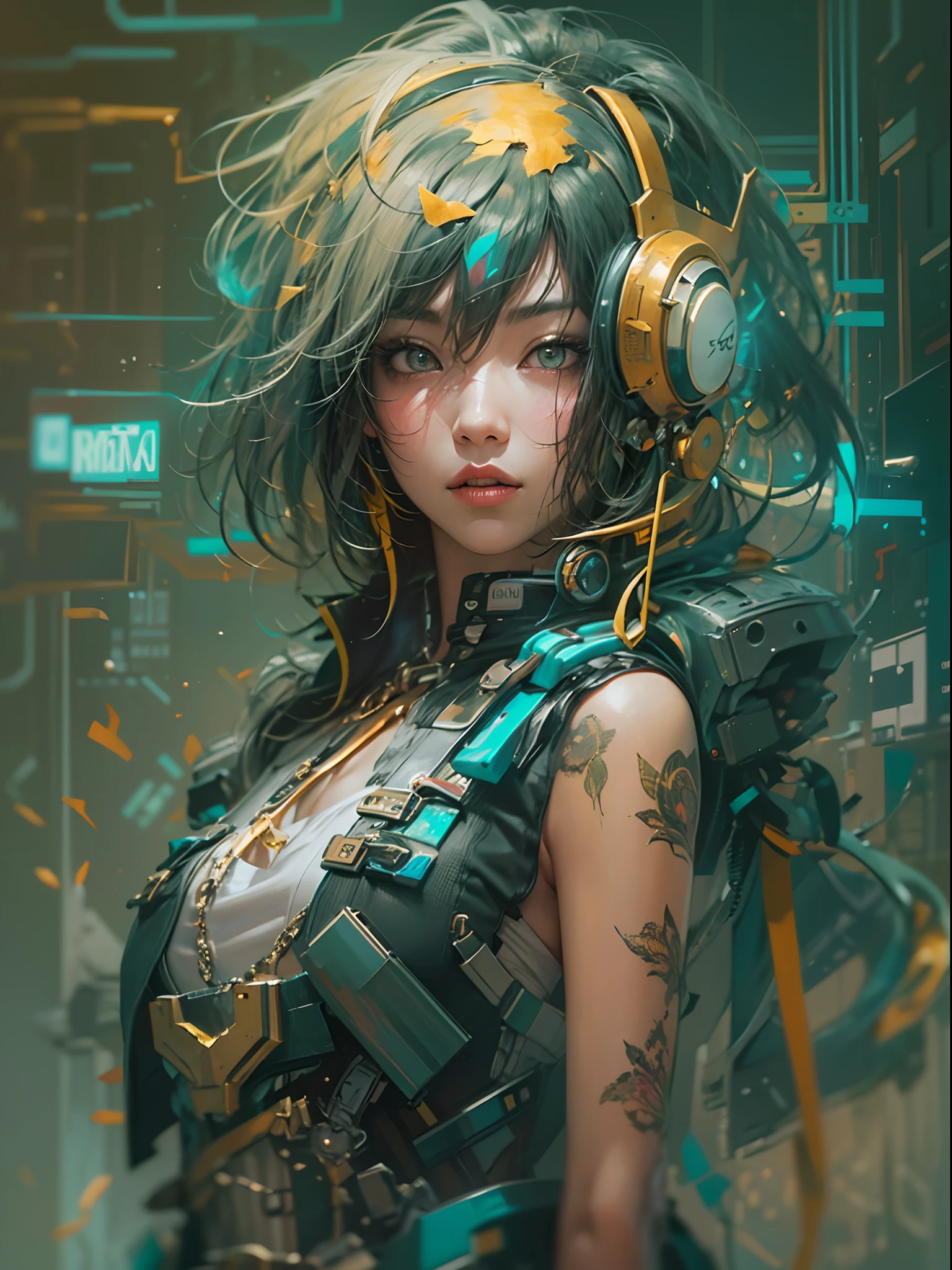 anime painting of cute asian cyberpunk female, shapeless cyberpunk hair, dynamic pose, elegant pose, bright colors, art by Carne Griffiths and Wadim Kashin Concept art, cyberpunk background, abstract beauty, near perfection, pure form, Golden Ratio, minimalism, concept art, intricate detail, 8k post-production, High resolution, super Detail, trending on ArtStation, sharp focus, studio photos, intricate detail, Very detailed, By Greg Rutkowski