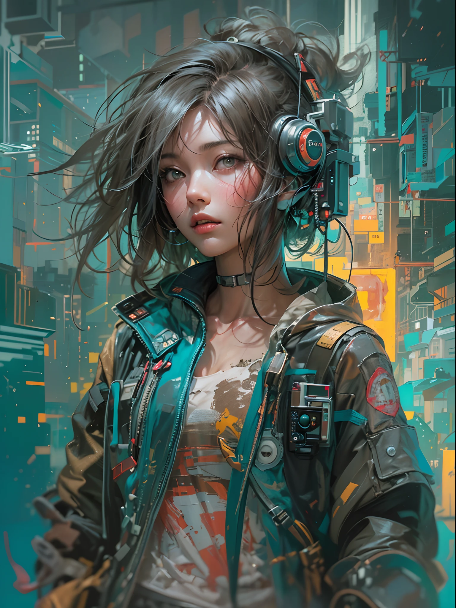 anime painting of cute asian cyberpunk female, shapeless cyberpunk hair, dynamic pose, elegant pose, bright colors, art by Carne Griffiths and Wadim Kashin Concept art, cyberpunk background, abstract beauty, near perfection, pure form, Golden Ratio, minimalism, concept art, intricate detail, 8k post-production, High resolution, super Detail, trending on ArtStation, sharp focus, studio photos, intricate detail, Very detailed, By Greg Rutkowski