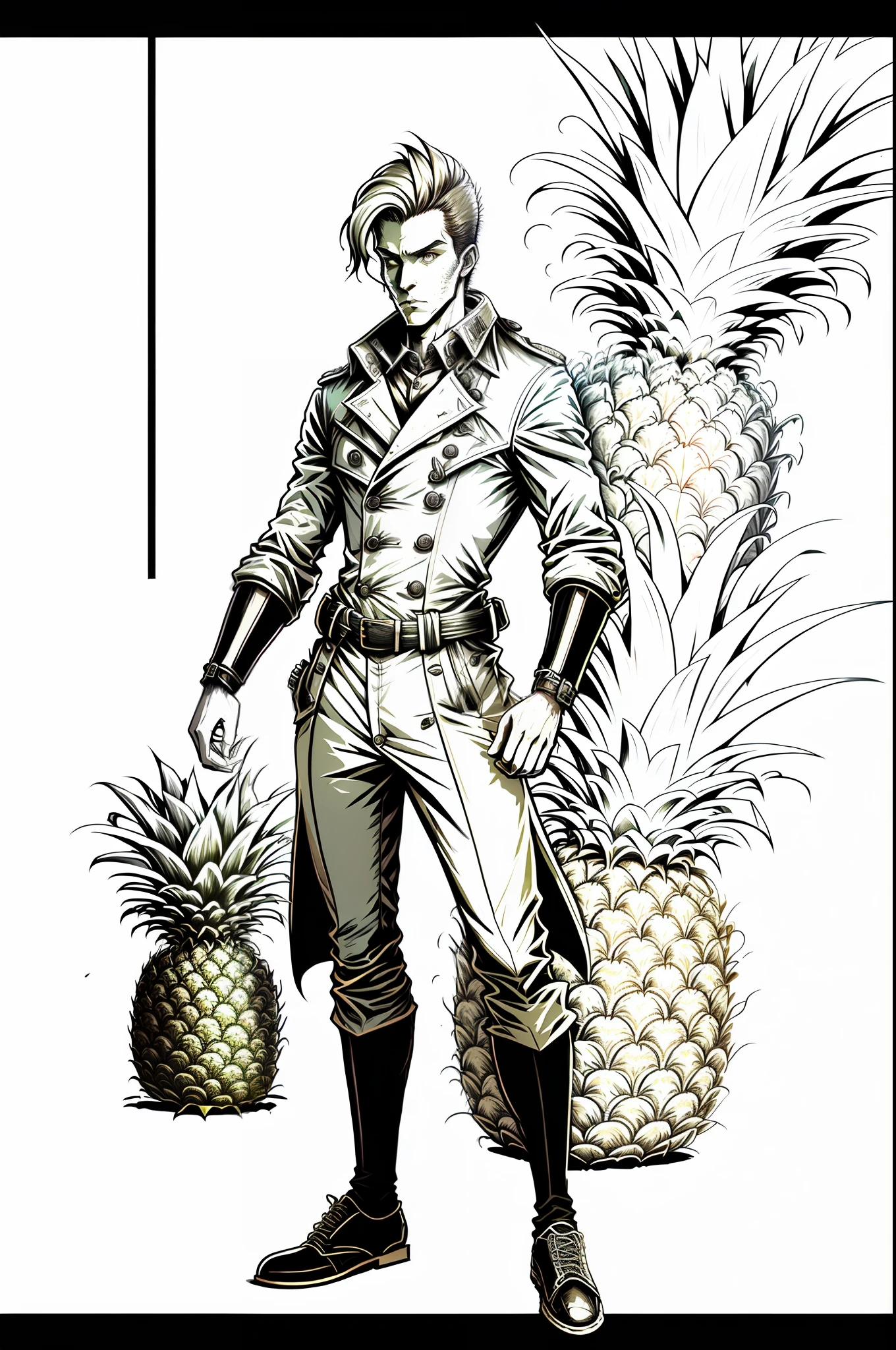 Let him put on a handsome long trench coat,Become a handsome pineapple boy