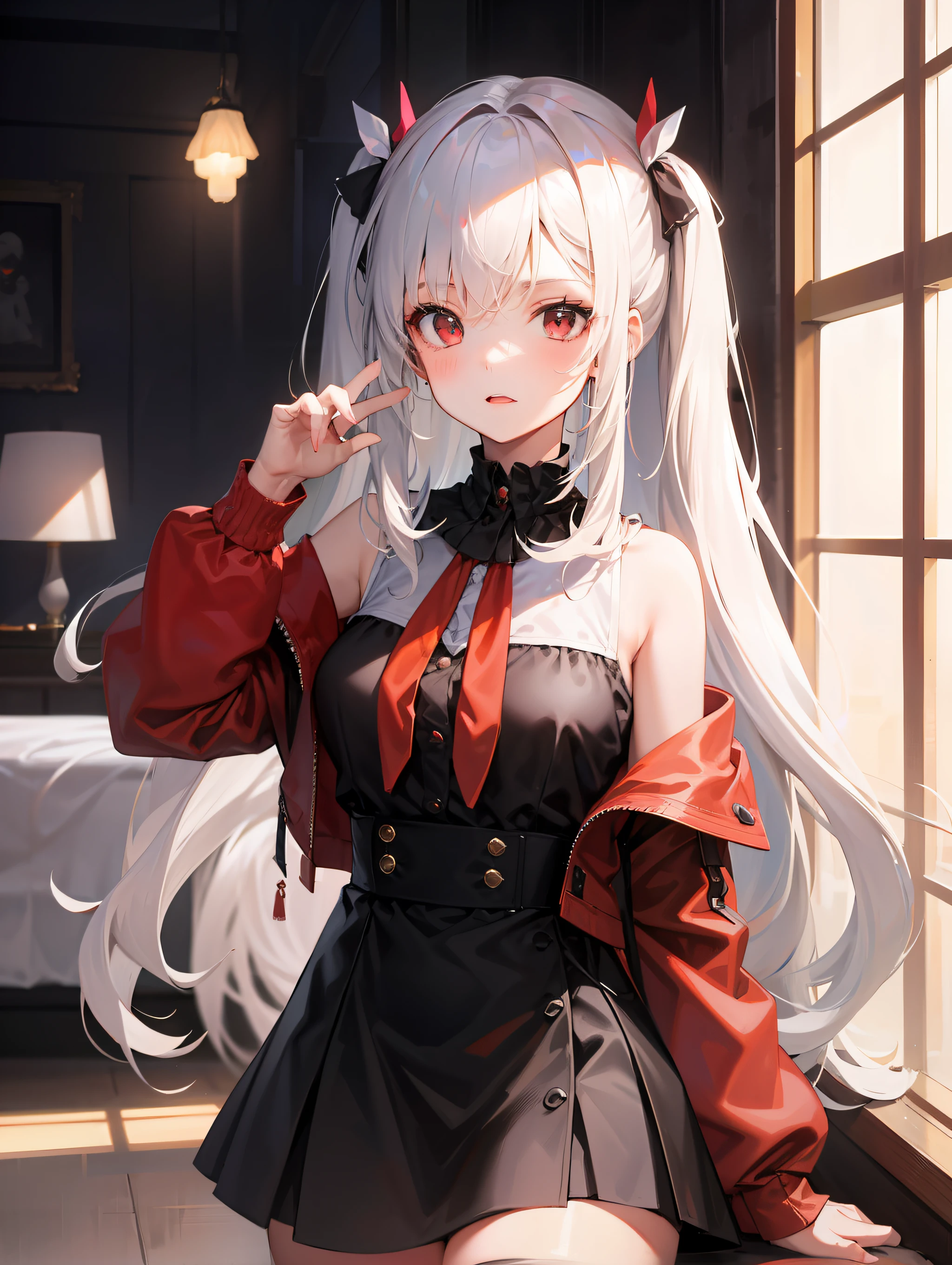 whaite hair,s girl,quadratic element,gentleness,adolable,Red eyes