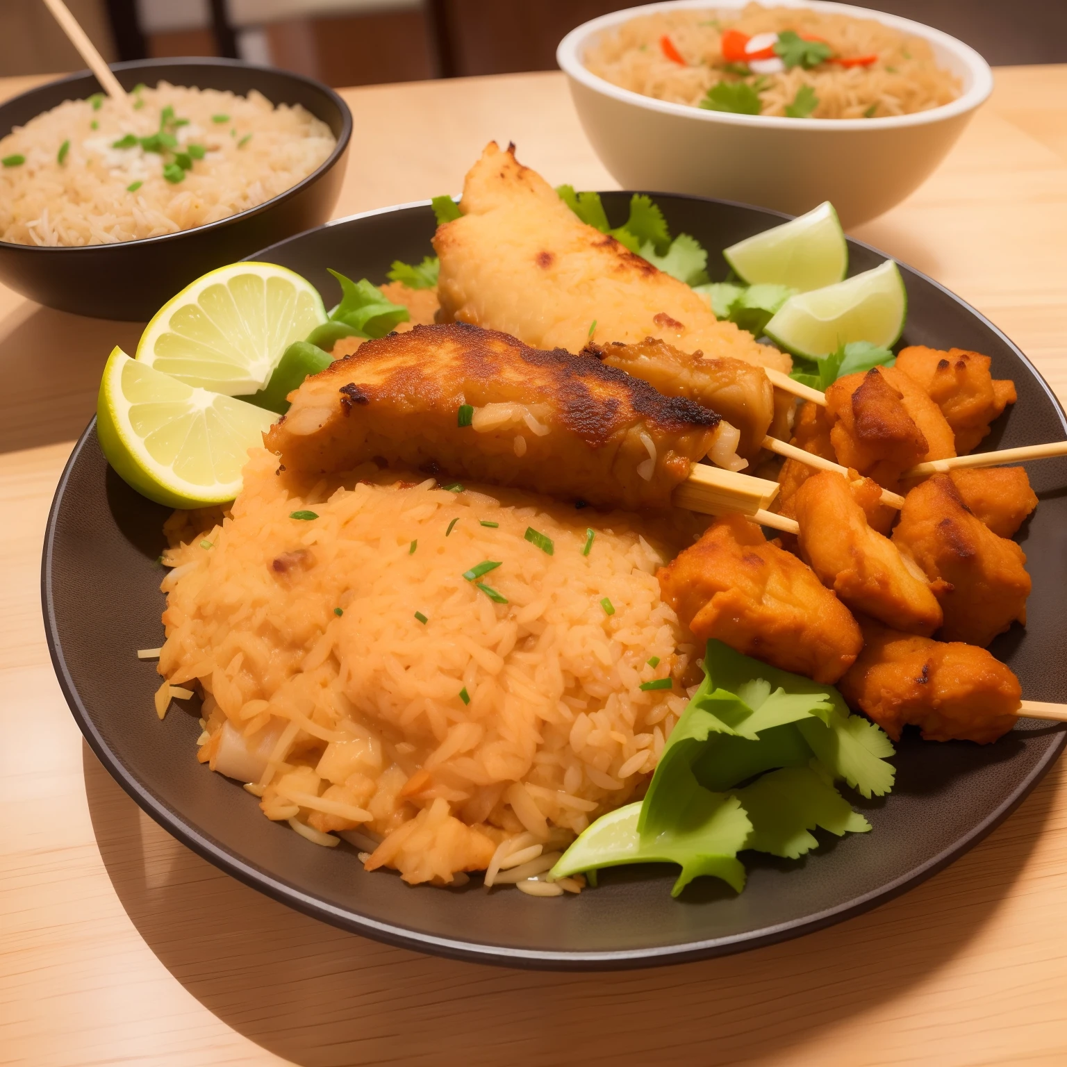 Sate, nasi goreng, gado gado, Indonesian food, realistic image, 8K,