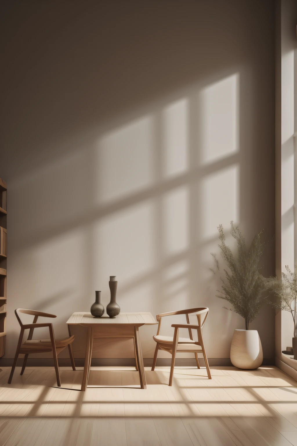 Rendering of interior effects, Reallightandshadow, sofe, Side chairs, wooden floor, No main light design, low-saturation, Minimalism, Surrealism, cinematic lighting, UHD, masterpiece, high details，Fill material