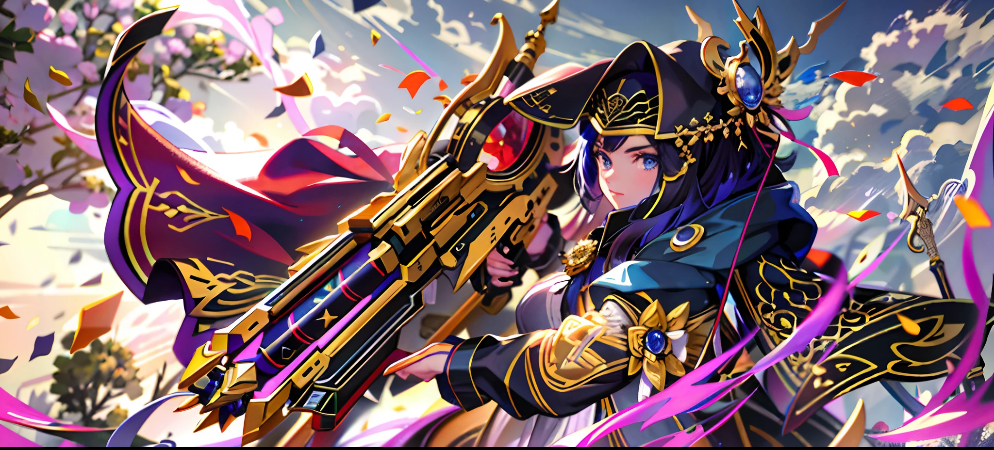 Close-up of a beautiful girl holding a weapon, hyper HD, high detal