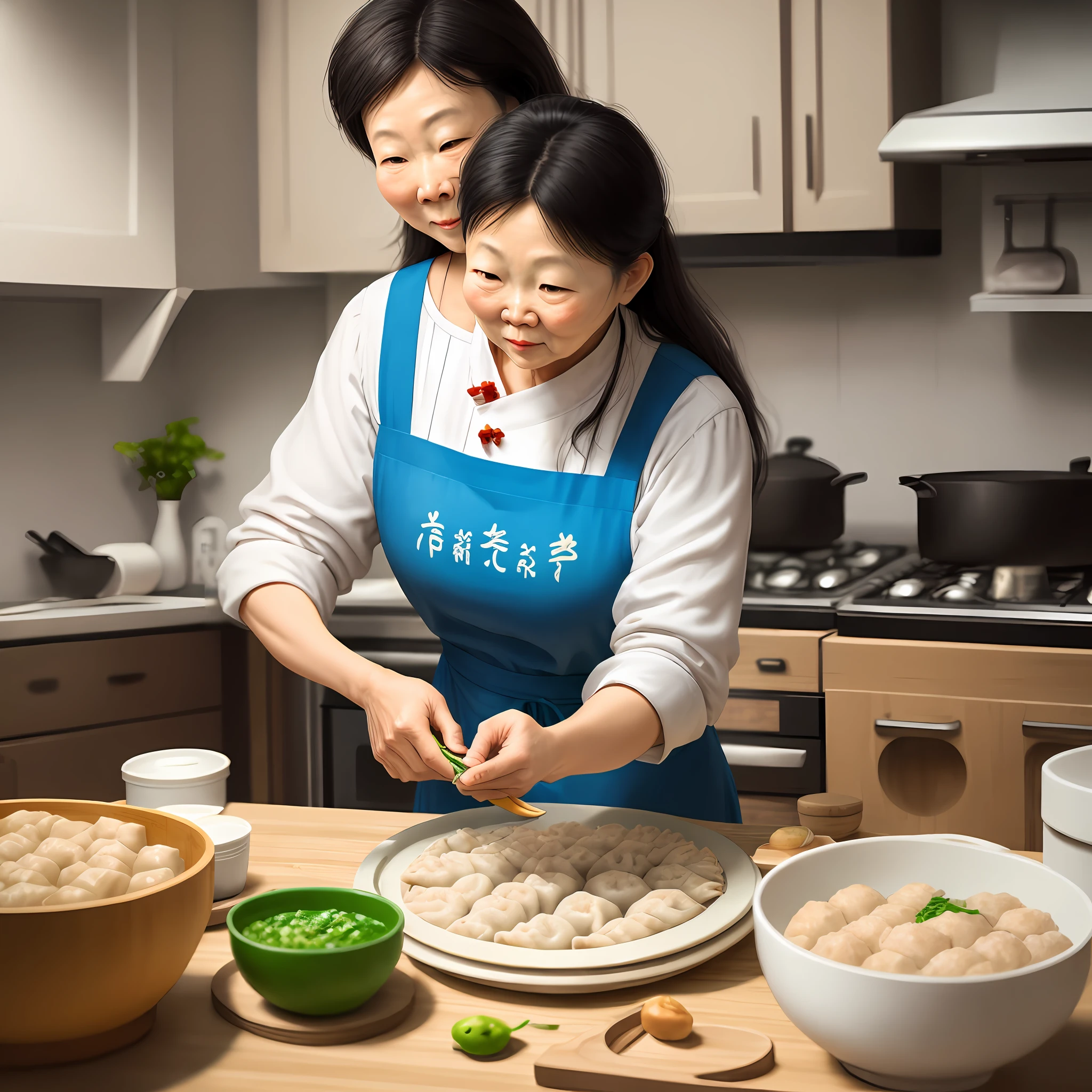 Mom making dumplings in the kitchen