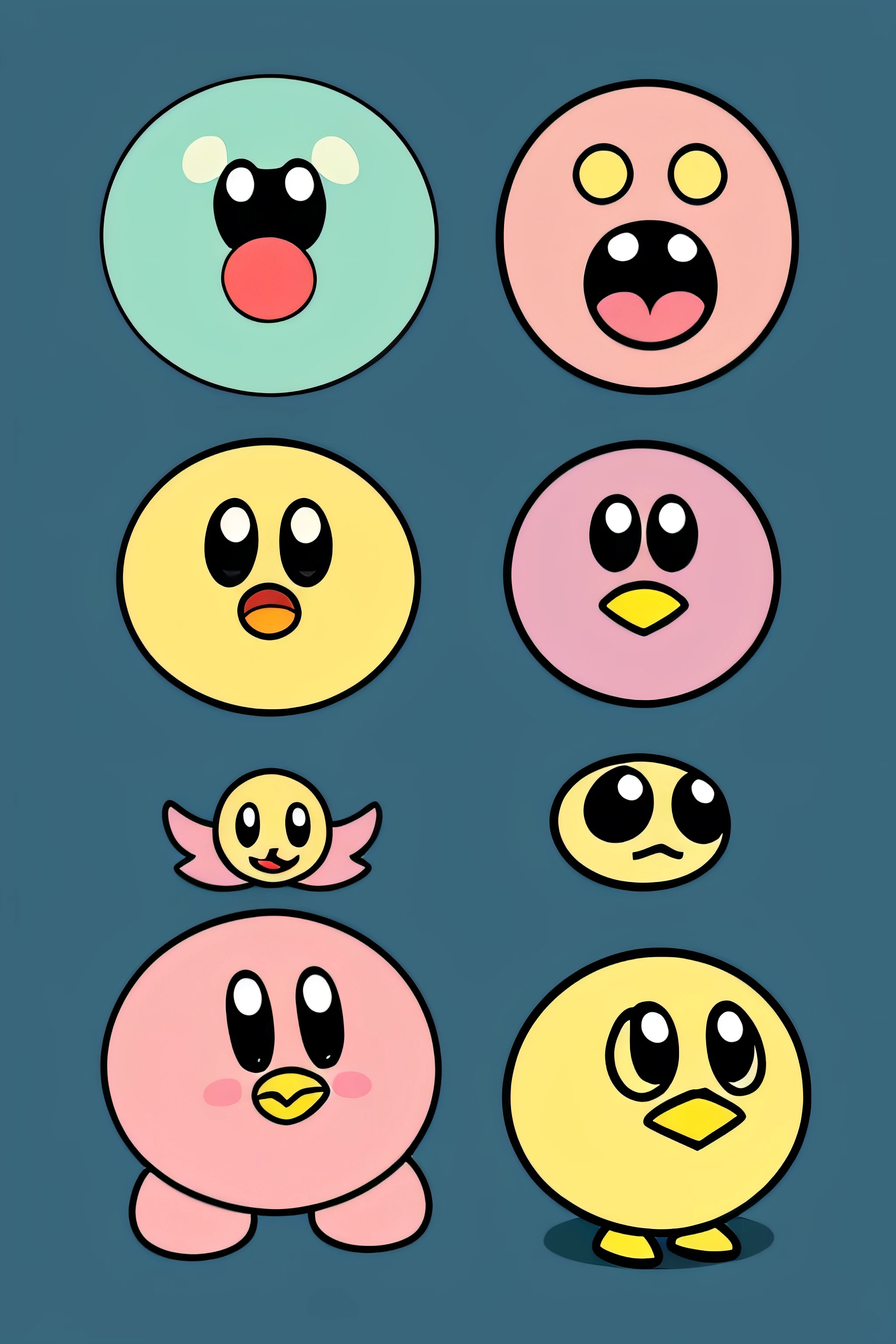 (Hand drawn cartoon style),(No shadow effect),(Best quality),((low details)), Kirby Kirby Kirby Kirby Kirby that has a yellow bird's beak，chibi, Round eyes, Cute, short & Fat