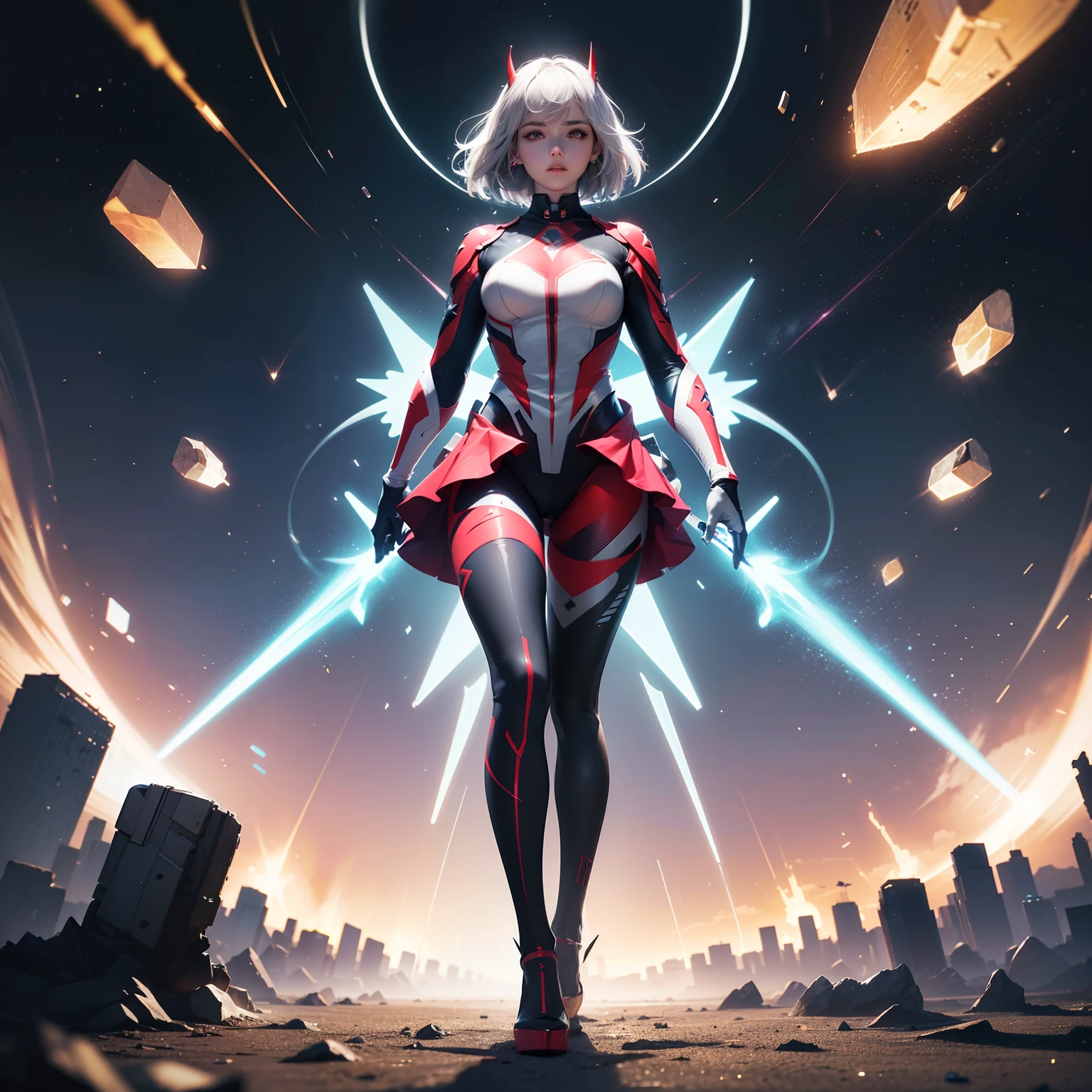 (full body:1.5)，(1girl:1.3),(looking at viewer:1.4)，(anatomy correct:1.45),(Wearing Printed Fantasy Ultraman tight and pointed high heels ，and Very thick Printed Pantyhose :1.35), (Light particle effect:1.3),(In pink | amarelo | blue colors| green color |red colors | white colors| black in color| purpleish color| greys| Beige| Flesh color 1.4)，(Glowing eyes:1.3),(Large amplitude action: 1.3)，(Accurate and perfect face:1.4),hyper HD, Ray traching, reflective light，structurally correct, Award-Awarded, high detal, lightand shade contrast, Face lighting，cinmatic lighting, tmasterpiece, super detailing, high high quality, high detal, best qualityer, 16k，high contrast,