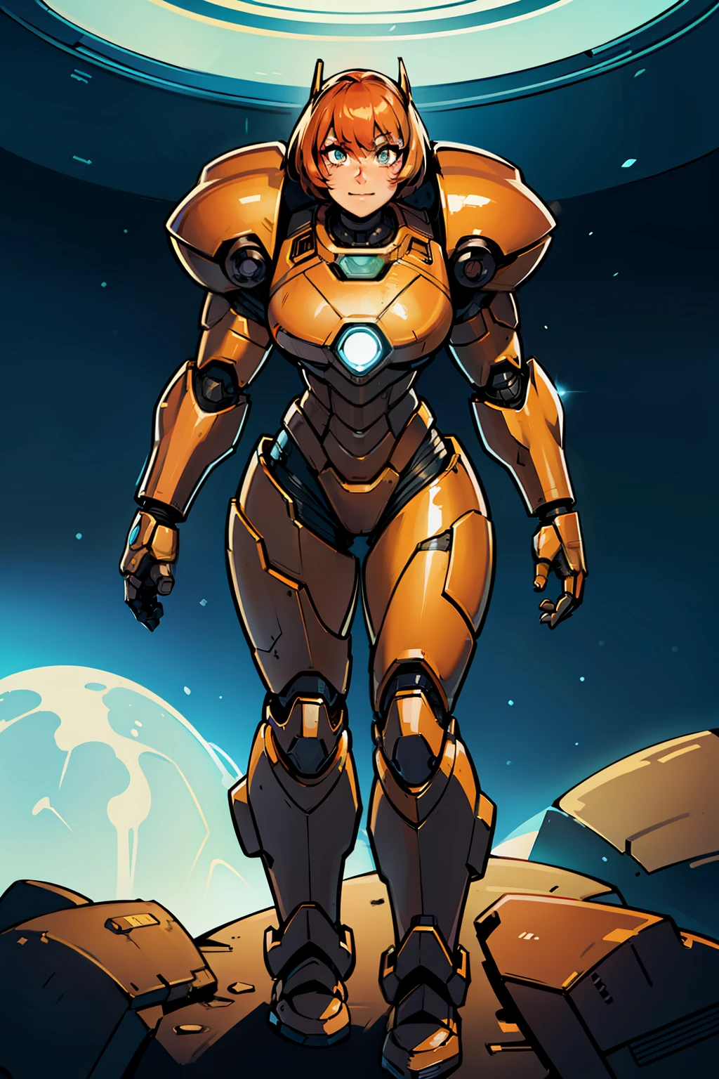 a cartoon picture of a woman in a futuristic suit with a gun, sexy, professional artwork, detailed eyes, beautiful eyes, beautiful face, flawless face, gorgeous face, smooth features, blush, thick thighs, beautifully detailed background, sci-fi, science fiction, future, neon lights, space ship interior, space ship, space, space visible through window, outer space, mechanical background, power armor, power suit, armored, armor, cyberpunk, cyborg, cyborg woman, cybernetics, cybernetic, robot, robotic arm, robotic leg, smiling, pixie cut, black armor, heavy armor, mecha suit, retro armor, bare metal armor, rust, dark armor suit, armor suit, metal breastplate, fully armored, full plate, power armor, fully covered, voluptuous, curvaceous, thicc, masamune shirow, three quarter view, sprinting