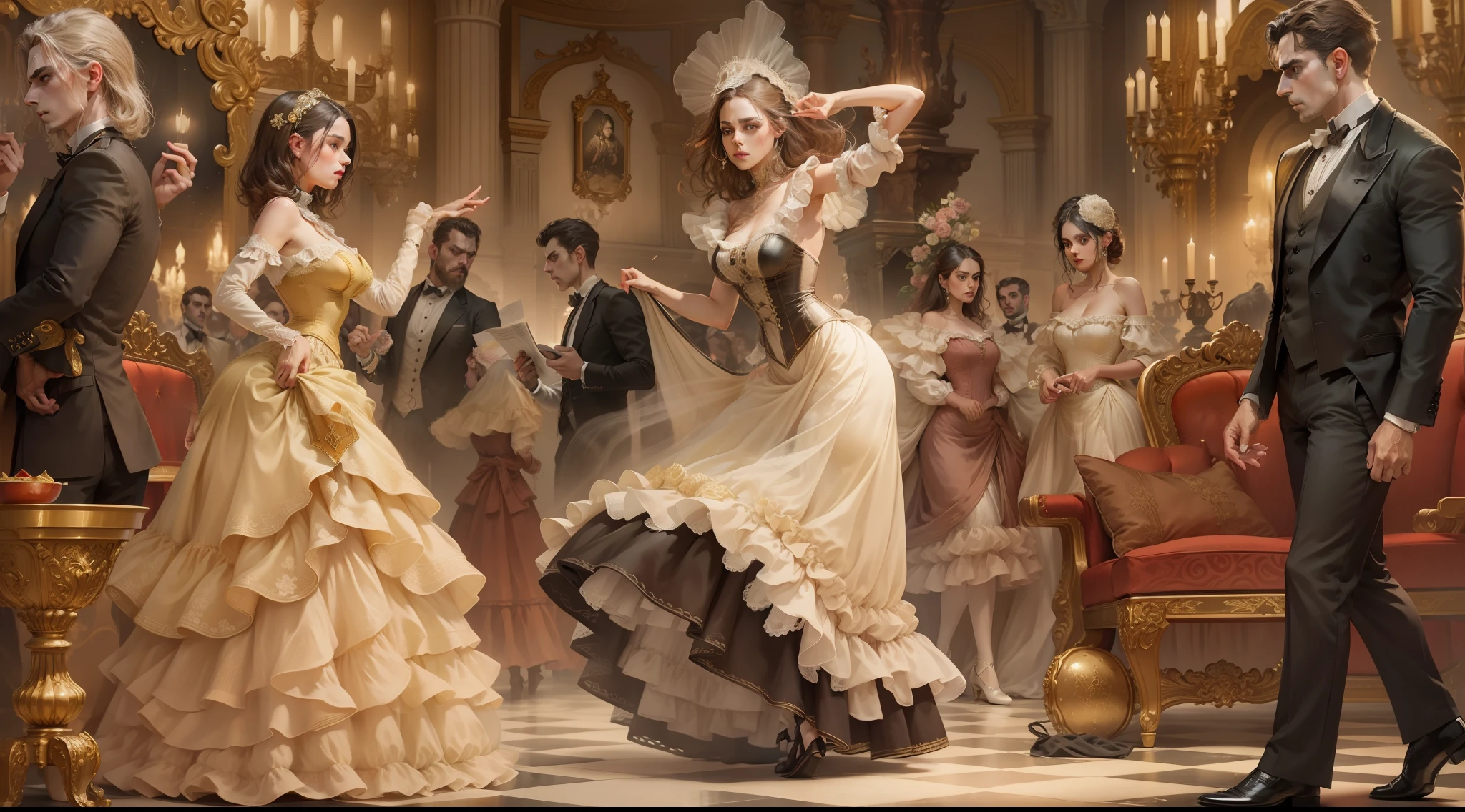 Western fantasy，victoriana，illustration，dance，borgar，Prom，opulent