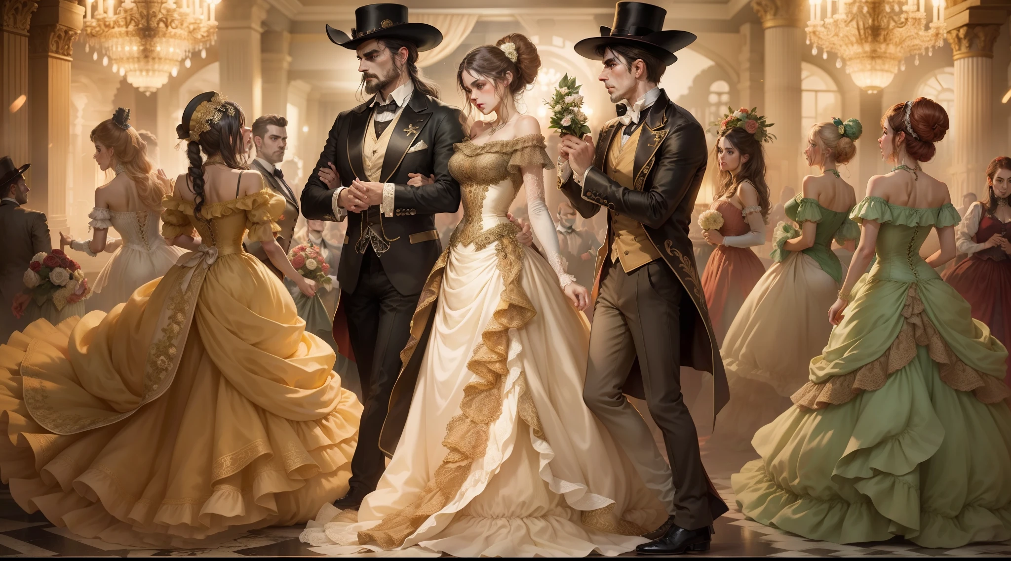 Western fantasy,victoriana,illustration,dance,borgar,Prom,opulent