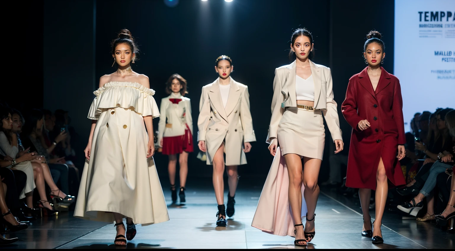 um desfile de moda conceitual, Temporada surreal, Fashion influencer trends, pessoas normais urbanas, Trend in Fashio magazine