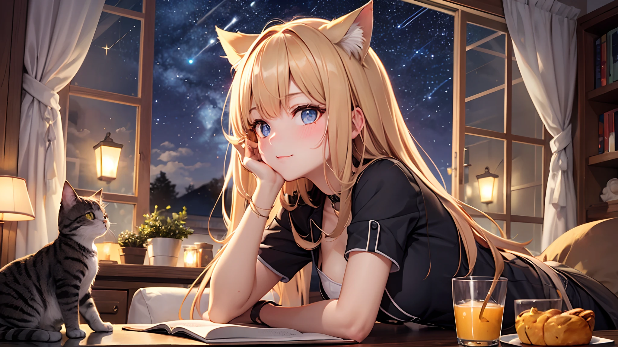 cat girl basking under the night sky full of (((stars))) and the milky way