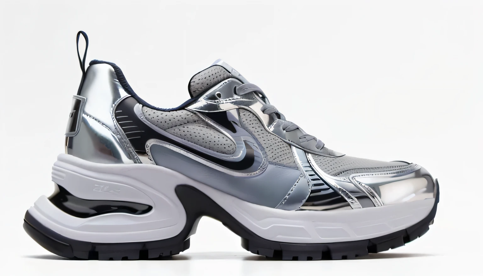 Metallic silver black, futuristic sneakers, reflective metallic, Futuristic Balenciaga sneakers,