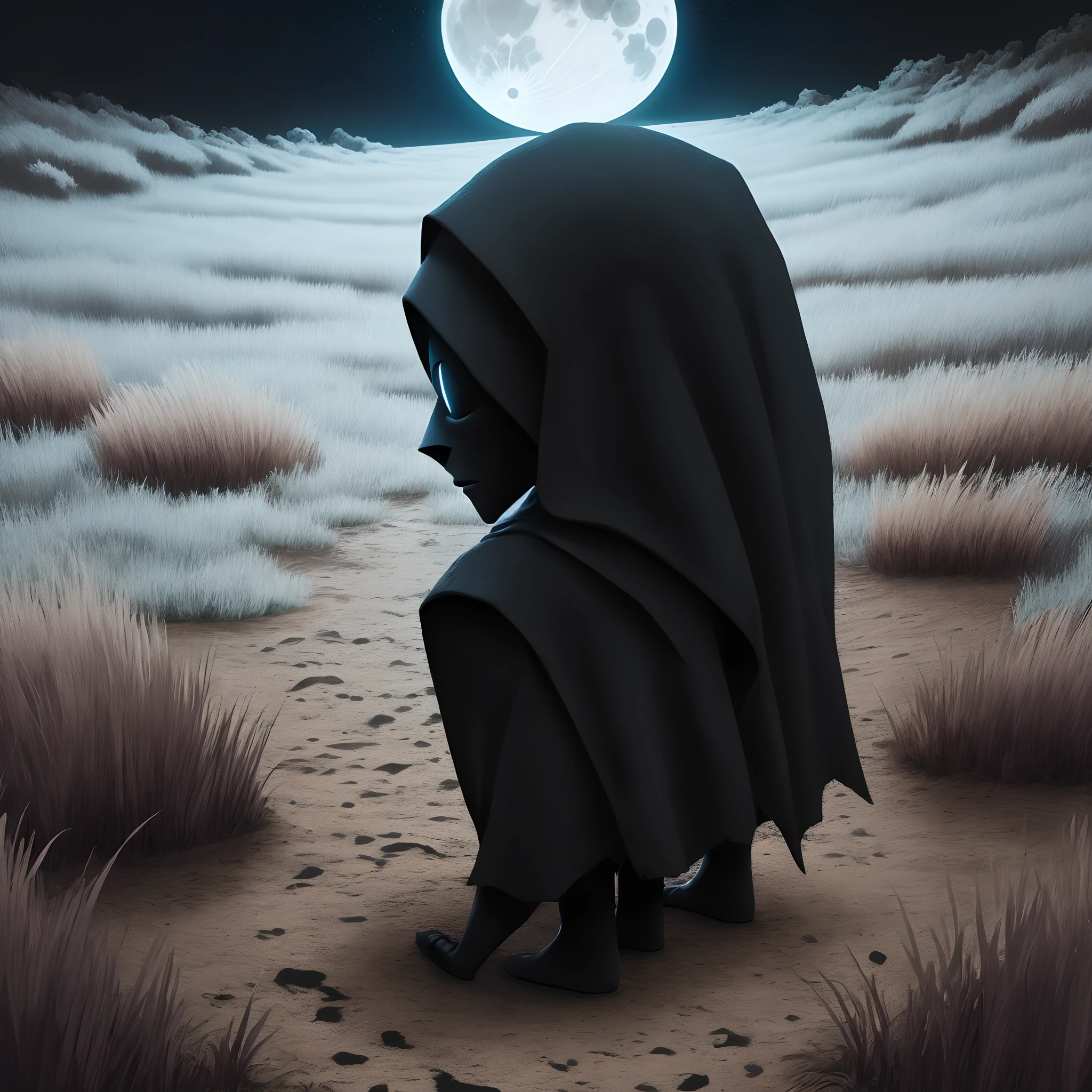 A pitch-black figure under the moonlight