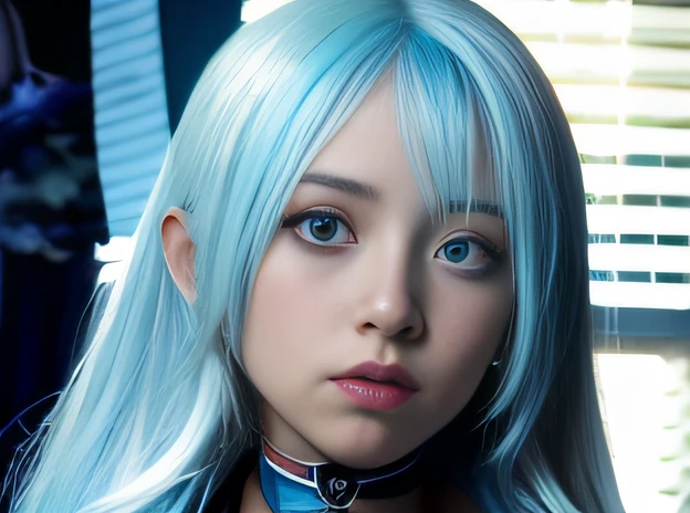 light blue hair, ahoge, long hair, mole under eye, Surrealism, Romanticism, blending, pov, UHD, textured skin, anatomically correct,girl