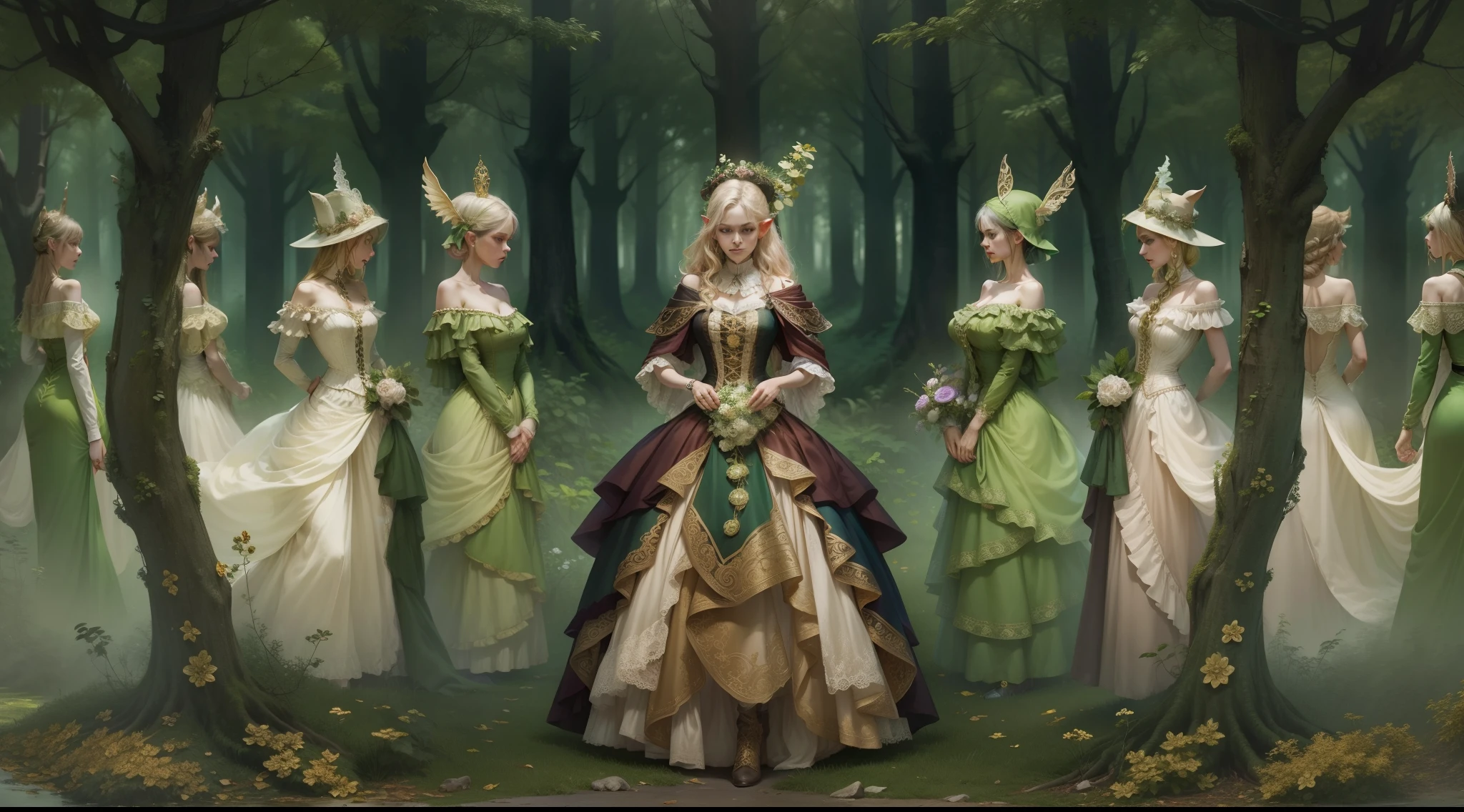 Western fantasy,victoriana,Dance,ln the forest,opulent,magia,the elf