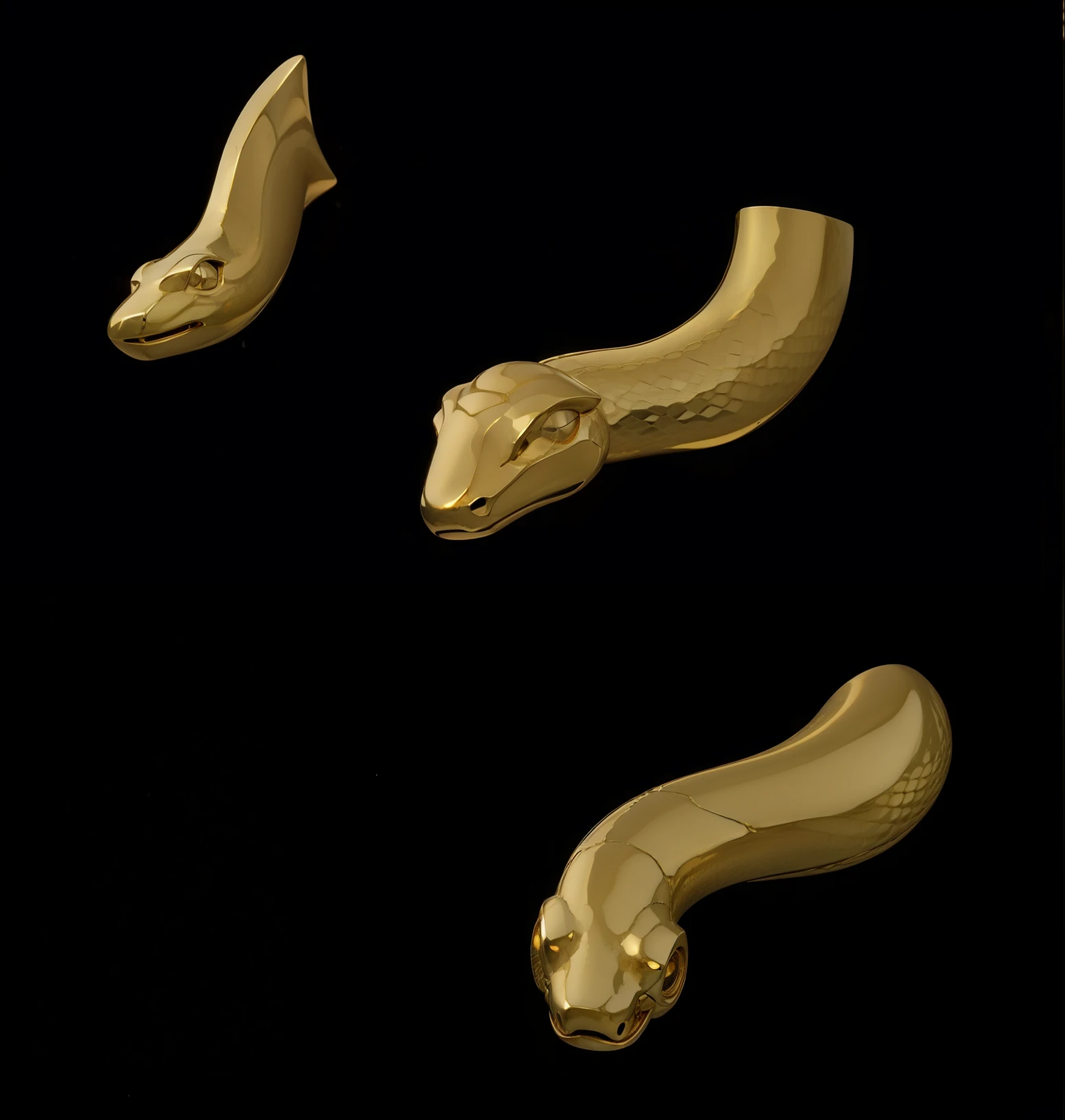 Golden statue of a snake head,Dark gold,high light,statues,metals