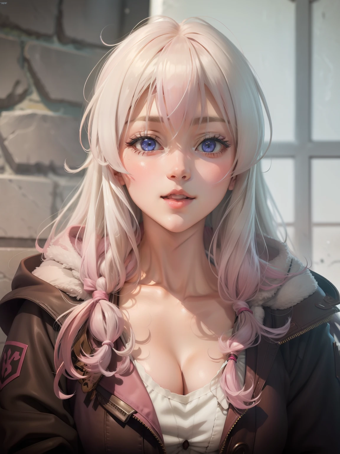 Anime Beautiful Girl,High brightness pink love pupil,Large breasts,Expose cleavage,The breasts are separated