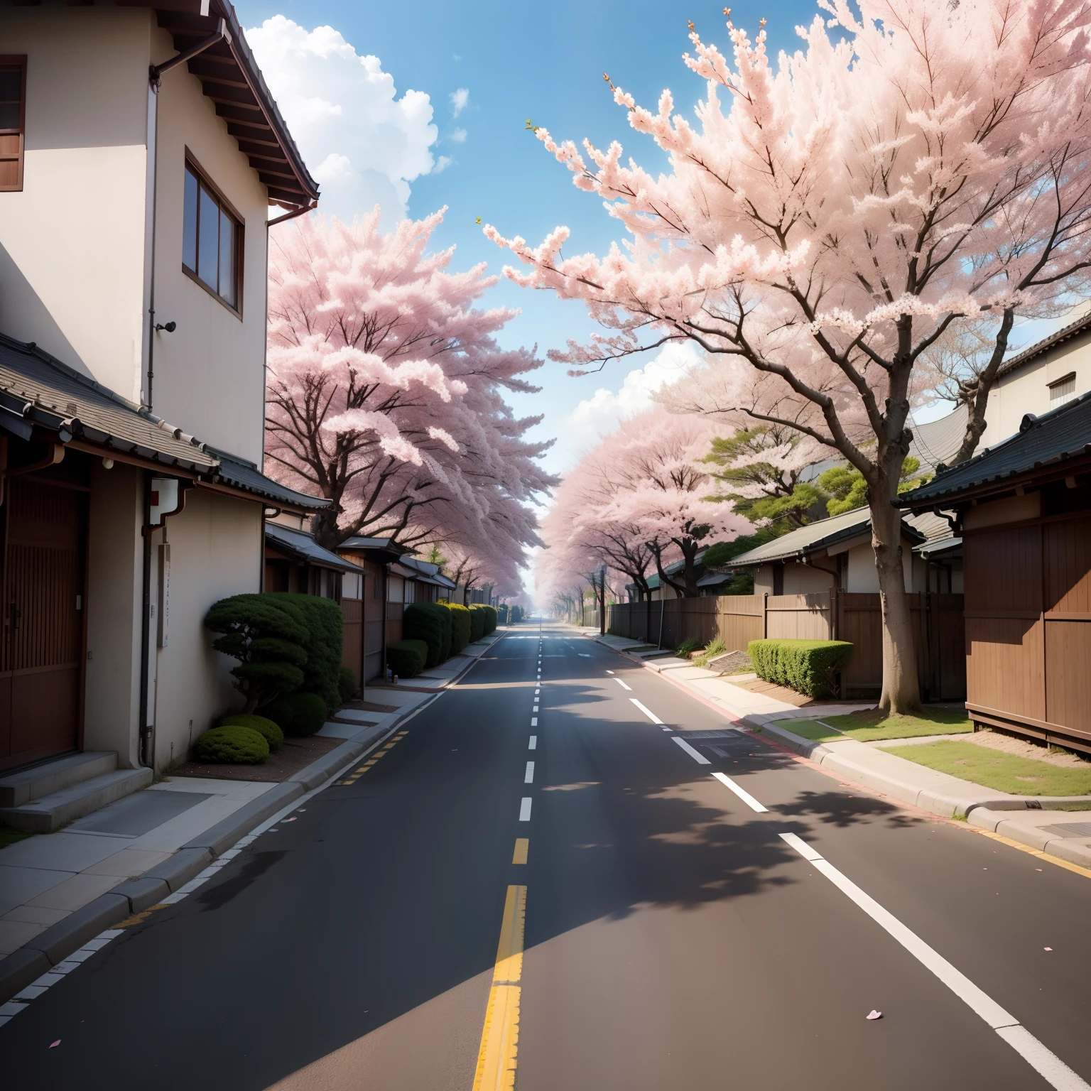 Japanese Street View Cherry blossoms sit on both sides of the road