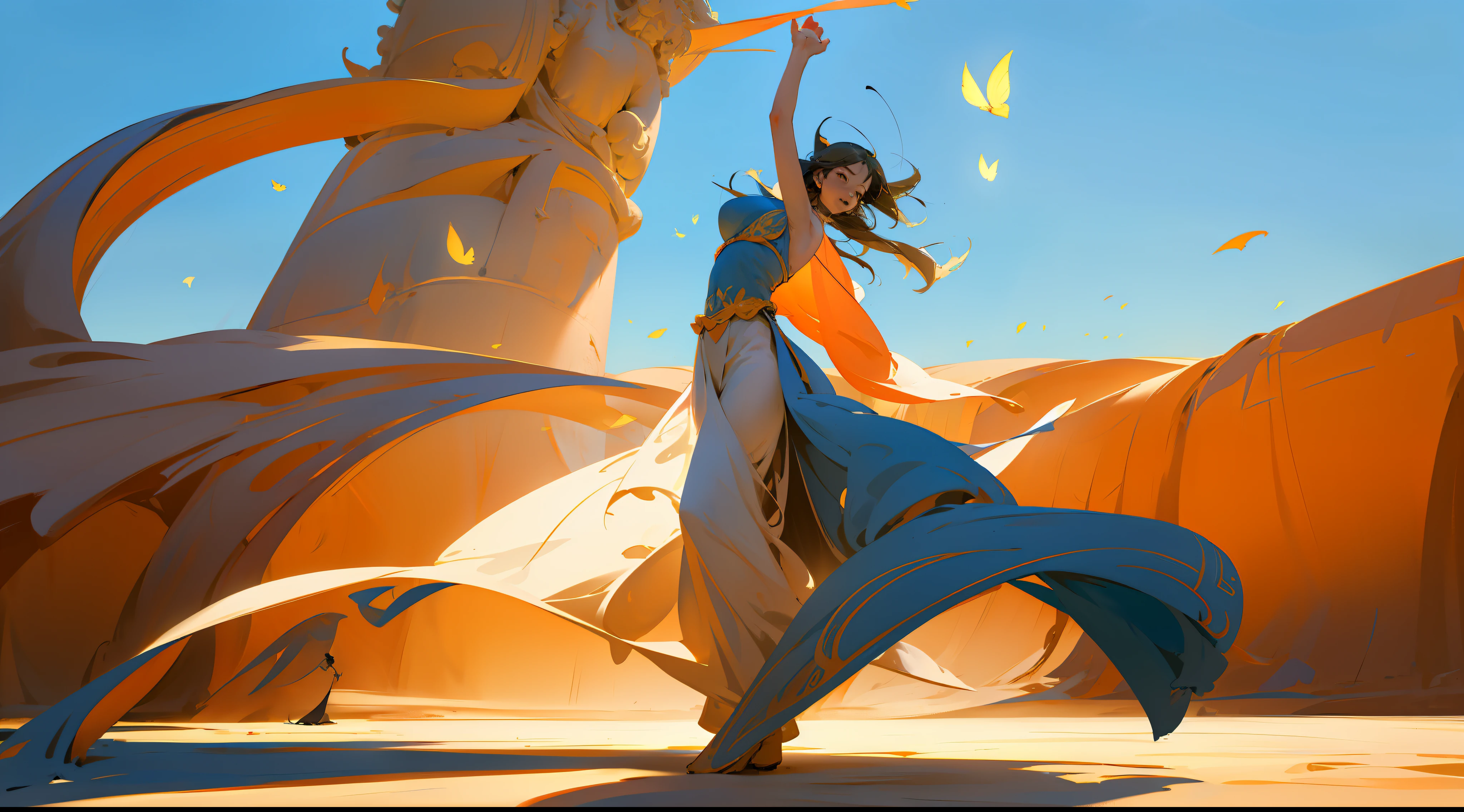 Dunhuang Flying Sky,Western Regions,Dancing in the air,fully body photo,Dunhuang Mogao Grottoes,Dance,Original Drawing,Fluttering ribbons,ccurate,lightand shade contrast