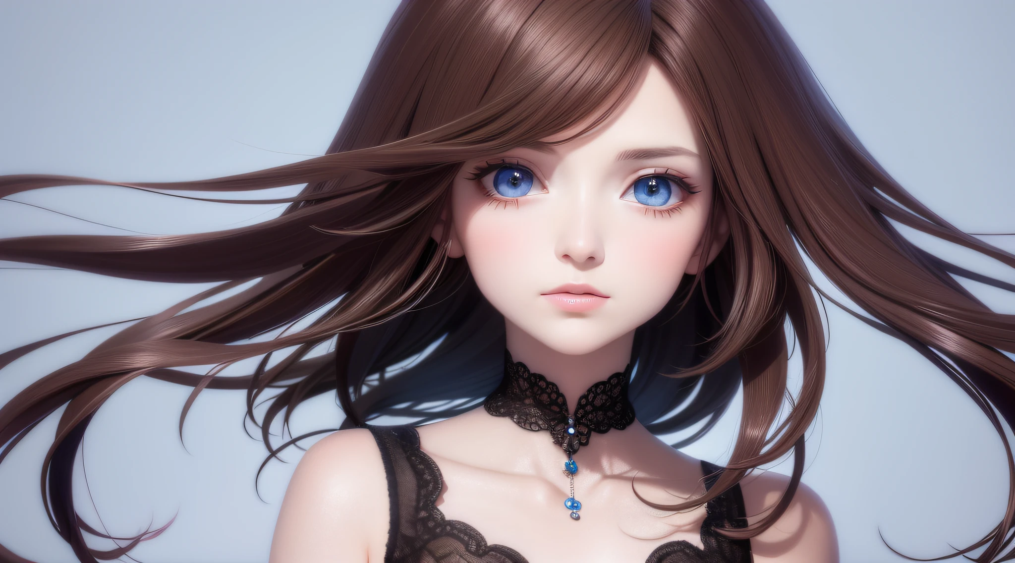 best quality, tmasterpiece, brunette color hair, blueneyes, head looking up, The upper part of the body,Youtube cover,wallpaper hd,8k