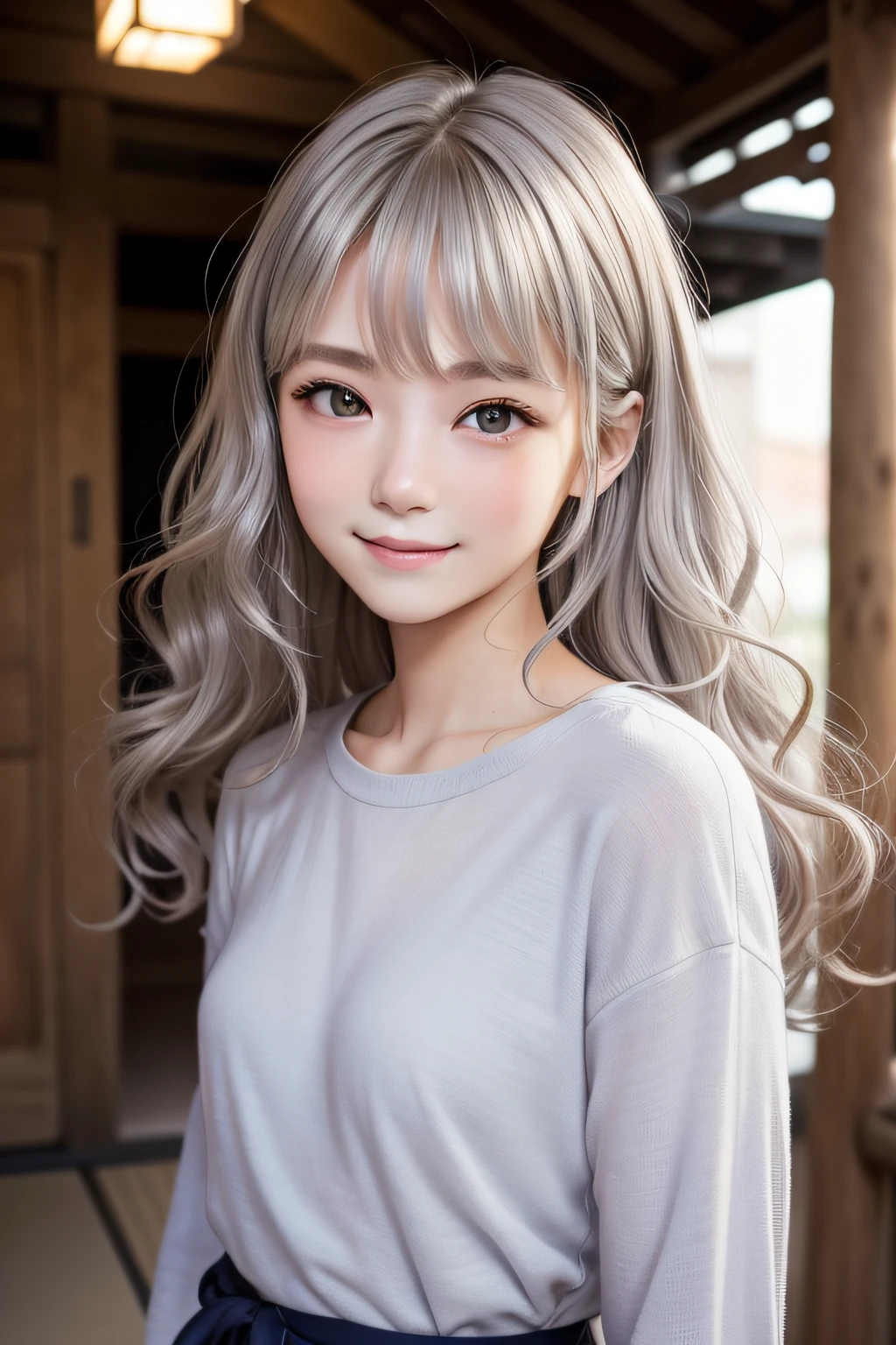 (masterpiece:1.2, top-quality), (realistic, photorealistic:1.4), beautiful illustration, (natural side lighting, movie lighting), nsfw, 
looking at viewer, face focus, upper body, 1 girl, japanese, high school girl, perfect face, cute and symmetrical face, shiny skin, 
(short hair:1.2, messy hair:1.2, silver hair), hair between eyes, maroon eyes, slant eyes, long eye lasher, (medium breasts), slender, 
beautiful hair, beautiful face, beautiful detailed eyes, beautiful clavicle, beautiful body, beautiful chest, beautiful thigh, beautiful legs, beautiful fingers, 
((detailed cloth texture, long sleeves white parka, purple cat pettern shirts, black mini skirt)), 
(beautiful scenery), , evening, (outdoors), walking, (lovely smile, open mouth), 