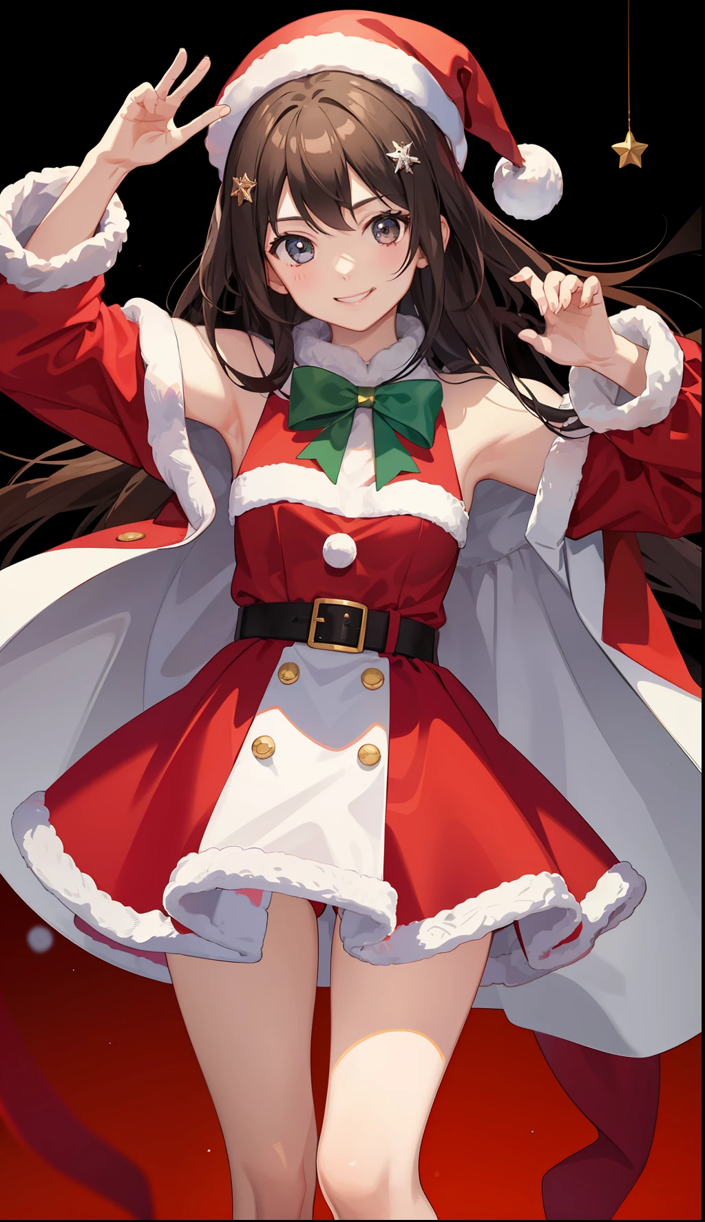 1girl in、A smile、Christmas、Dressed in Santa Claus costume、