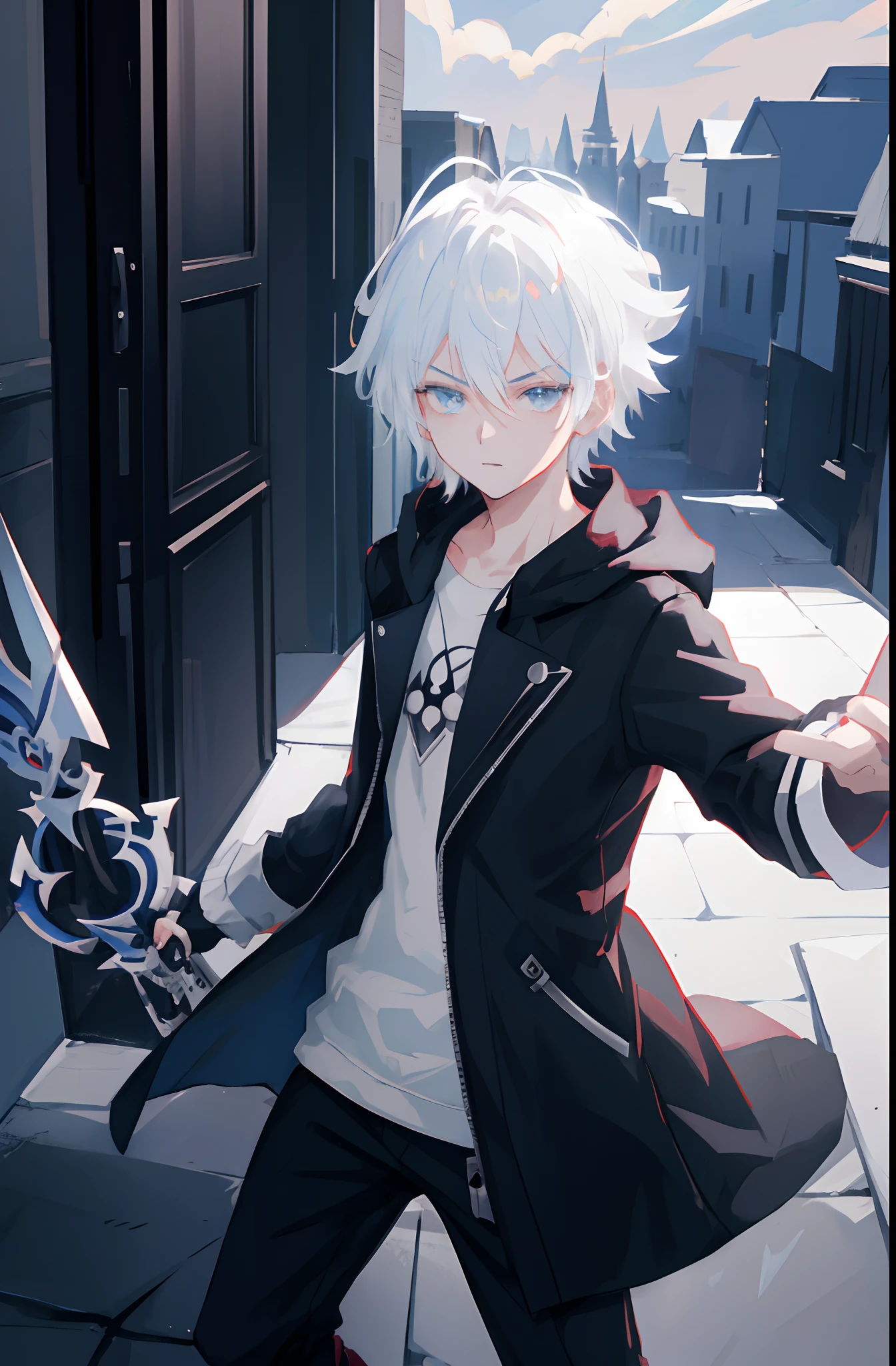 anime boy with white hair holding a sword and a black jacket, anime art wallpaper 8 k, best anime 4k konachan wallpaper, anime art wallpaper 4k, anime art wallpaper 4 k, anime style 4 k, 4k anime wallpaper, badass anime 8 k, anime wallpaper 4 k, anime wallpaper 4k, zerochan art, key anime art