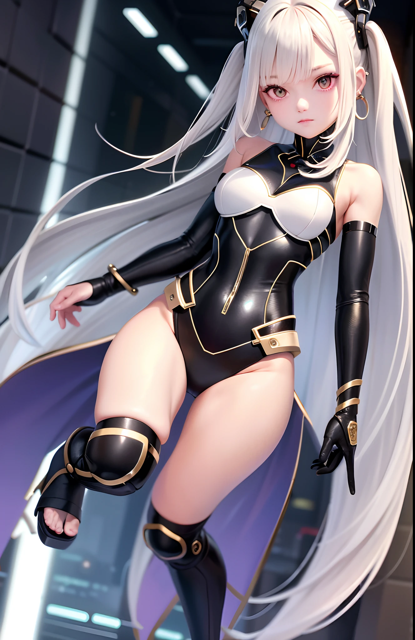 optimum,tmasterpiece,A high resolution,best qualtiy,hyper HD,super detailing,Award-Awarded,16k,独奏,(The upper part of the body),anatomy correct,Beautiful cyberpunk girl,Ex Machina,cute face,high light,Gradient Beige Hair,Hairline,((Scarlet eyes)),long eyelasher,Hanging eye corners,White skin of the,(small boobs),(Slim body),((duffel_coat)),((high-waist_Skirt)),(),ear studs,(neck rings),(Laser material clothing:1.2)