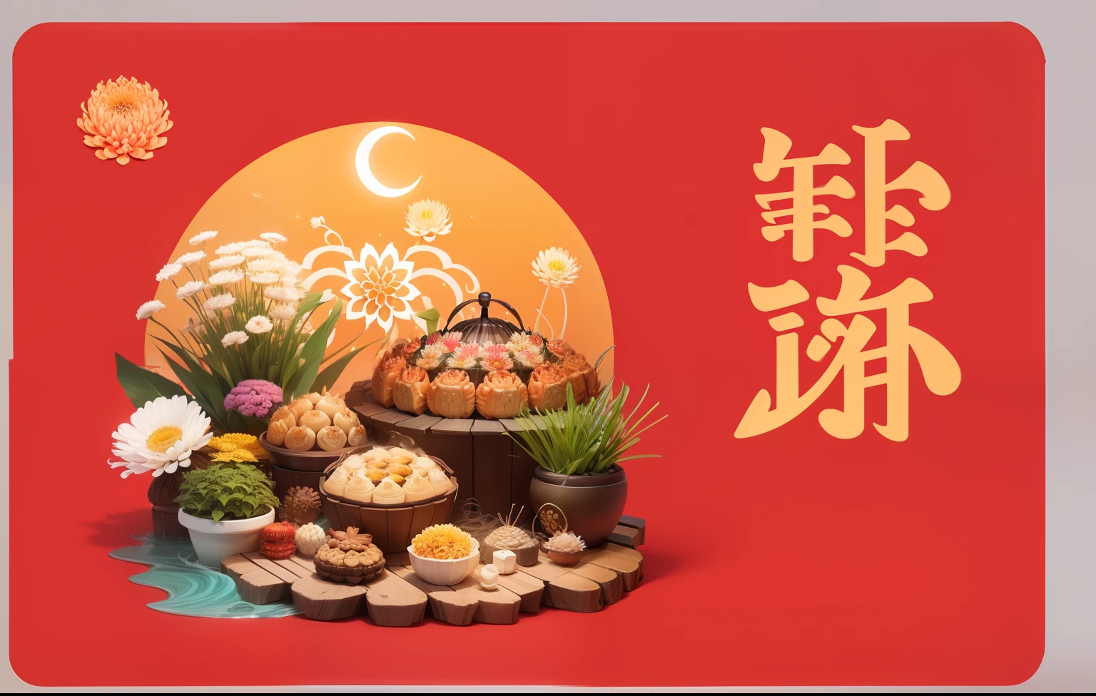 Reference image redepicts hairy crabs, mooncakes, chrysanthemums and plant ocean waves