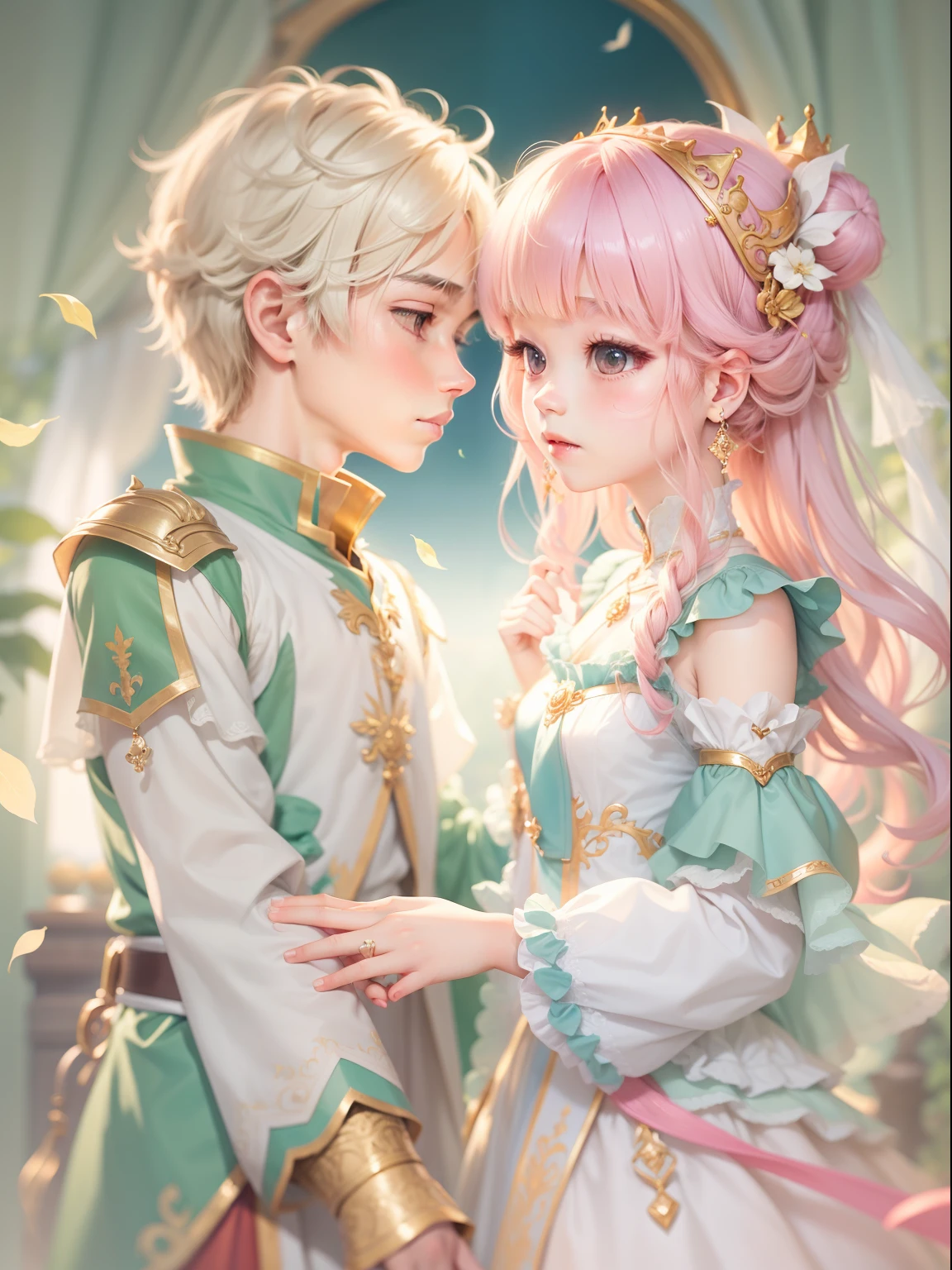 Holding hands and hands、Cute Prince Boy and Cute Princess Girl、reliance、stumble