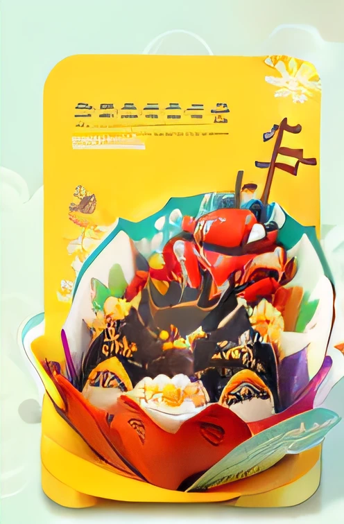 Hairy crabs with bright colors，Wrapped in Mid-Autumn flowers and ocean textures，Mooncakes in the Mid-Autumn Festival，Write the words "hairy crab"