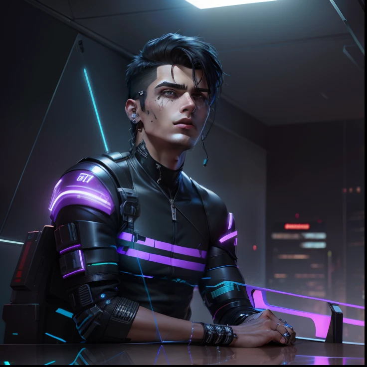 Change background cyberpunk handsome boy, realistic face, 8k, ultra realistic