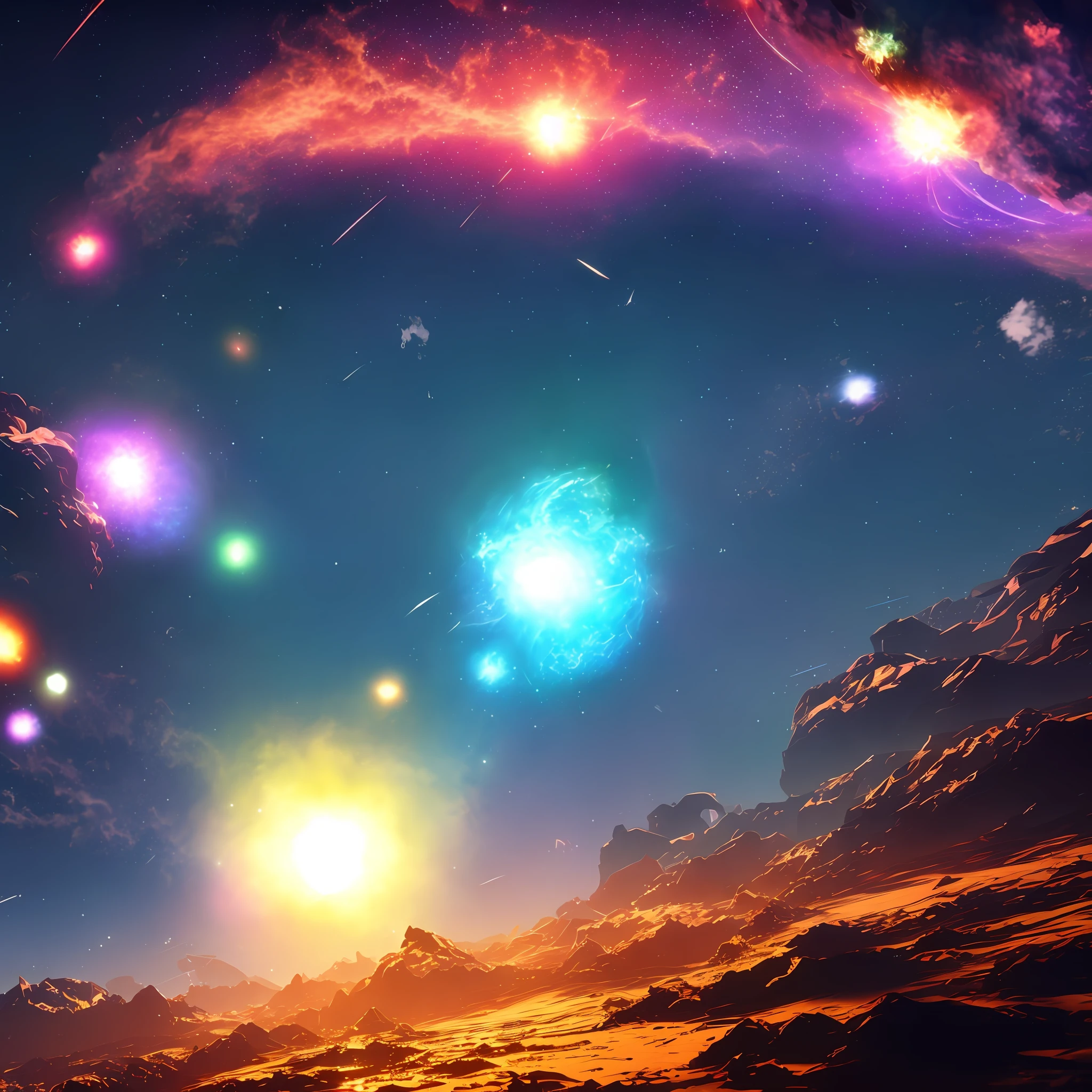 pix,cyberpunk colors,A river of stars made by particles,Blue star in the center,Red lightning all over the sky,Supernova explosions,ultra - detailed,8k wallpaper,CG,Fantastic universe