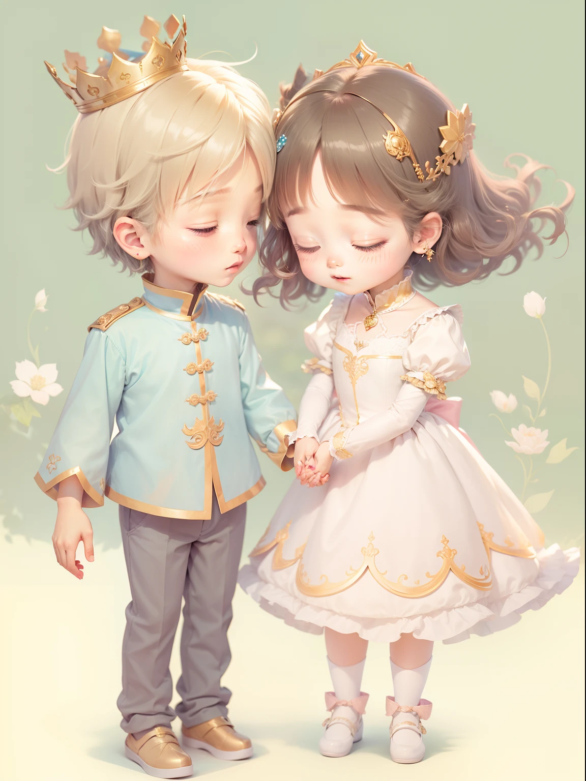 Holding hands and hands、Cute prince boy and cute princess girl、reliance、stumble