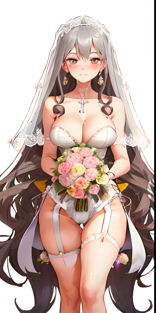 1womanl, (((Adult woman))), Sexy, ((((Submissive and reproductive)))), Cute, Blush, nose blush, (((((Bride))))), Long curly hair, Wedding set-up, , (((leering))), Slight smile, ((((Incredibly huge I-cup breasts)))), Very curved body, perfect hourglass figure, ((((Extreme NSFW)))), ((((Holding a bouquet of flowers in both hands)))), ((((chies)))), ((((Thigh and crotch to head shooting)))), ((((Exposed )))), ((((Silver crossed earrings)))), ((((Long curly hair)))), ((((A small cross brooch)))), ((((No pubic hair)))), (Cross pattern:0.5), ((((Clean )))), ((((Bare ))))
