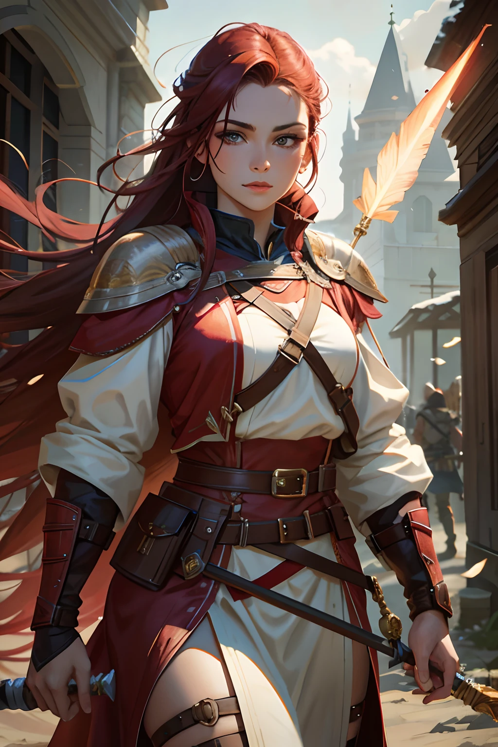 Close-up of a woman holding a spear in her hand, Beautiful character painting, Stunning figure art portrait of a female paladin