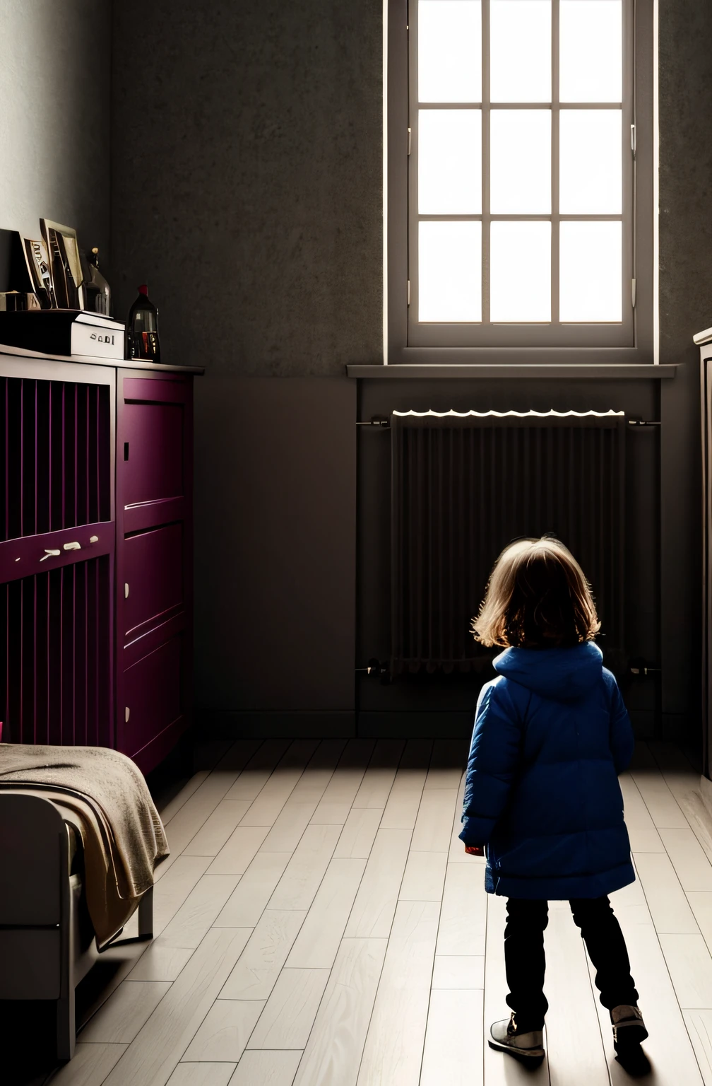 HD, 4mp picture, character render, ultra high quality model, depressive people in a room, only one child is happy,