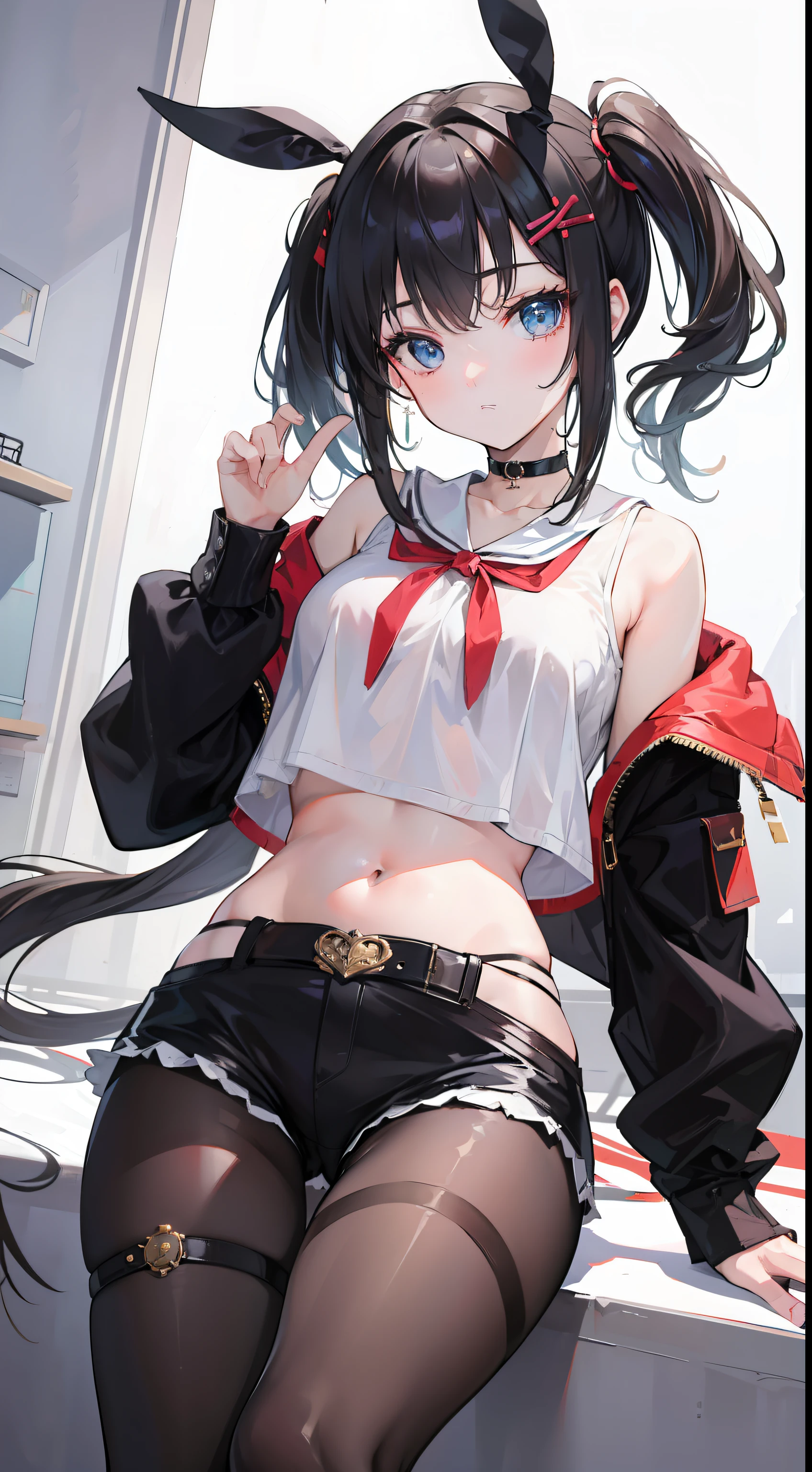 anime girl, small croptop, underboob, very short miniskirt, exposed panties, panty shot, lower angle, lower view