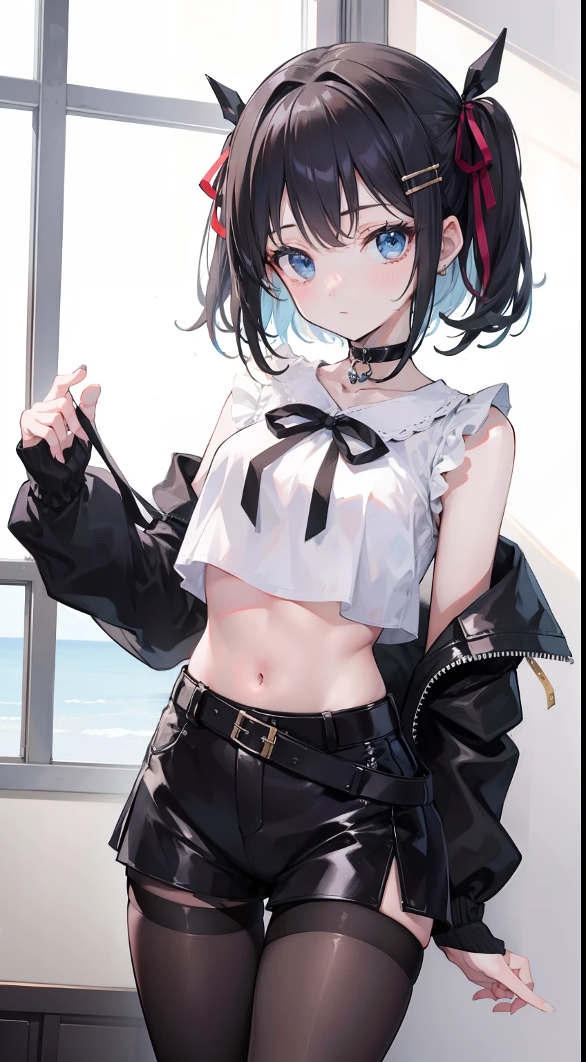 (Best quality, 8k, 32k, Masterpiece, UHD,:1.2),RAW, 1girl,ultra cute , natural lighting,transparent shining eyes, 20yo ,fair complexion, (vulgarity:0.8), (fucked silly:0.8),,(trembling:1.3)),((leather jacket, short pants,)),,White Background, medium breast