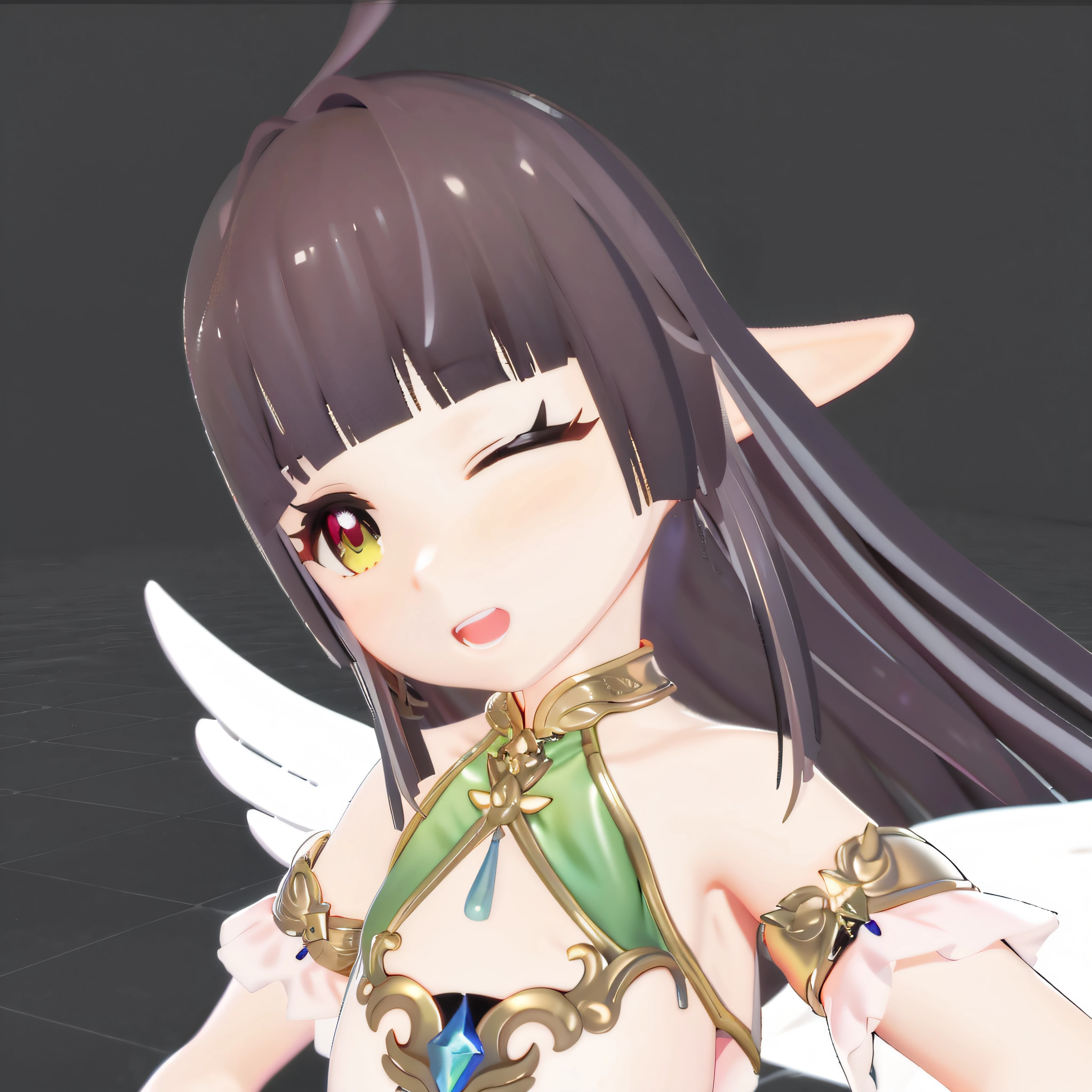 Anime girl with wings and green dress, anime styled 3d, anime highly detailed, render of a cute 3d anime girl, close up character, Stylized anime, wlop loish and clamp style, Anime Stylization, Ayaka Genshin impact, 3d magical details, hyper-detailed fantasy character, highly detailed character, character close up, lineless,Forest scene,The work of the master,Rich in detail,Movie light source
