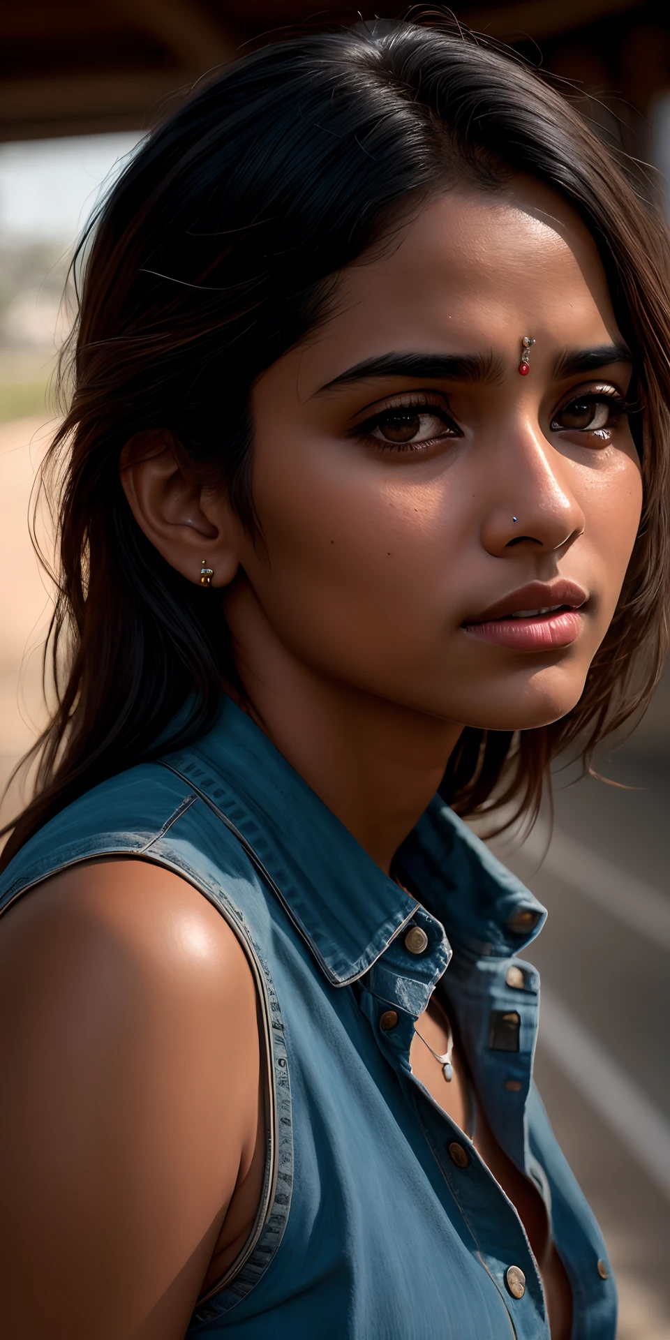 beautiful mature Indian college girl, , outside on track field, ((slim, petite)), photorealistic, photo, masterpiece, realistic, realism, photorealism, high contrast, photorealistic digital art trending on Artstation 8k HD high definition detailed realistic, detailed, skin texture, hyper detailed, realistic skin texture, armature, best quality, ultra high res, (photorealistic:1.4),, high resolution, detailed, raw photo, sharp re, by lee jeffries nikon d850 film stock photograph 4 kodak portra 400 camera f1.6 lens rich colors hyper realistic lifelike texture dramatic lighting unrealengine trending on artstation cinestill 800,