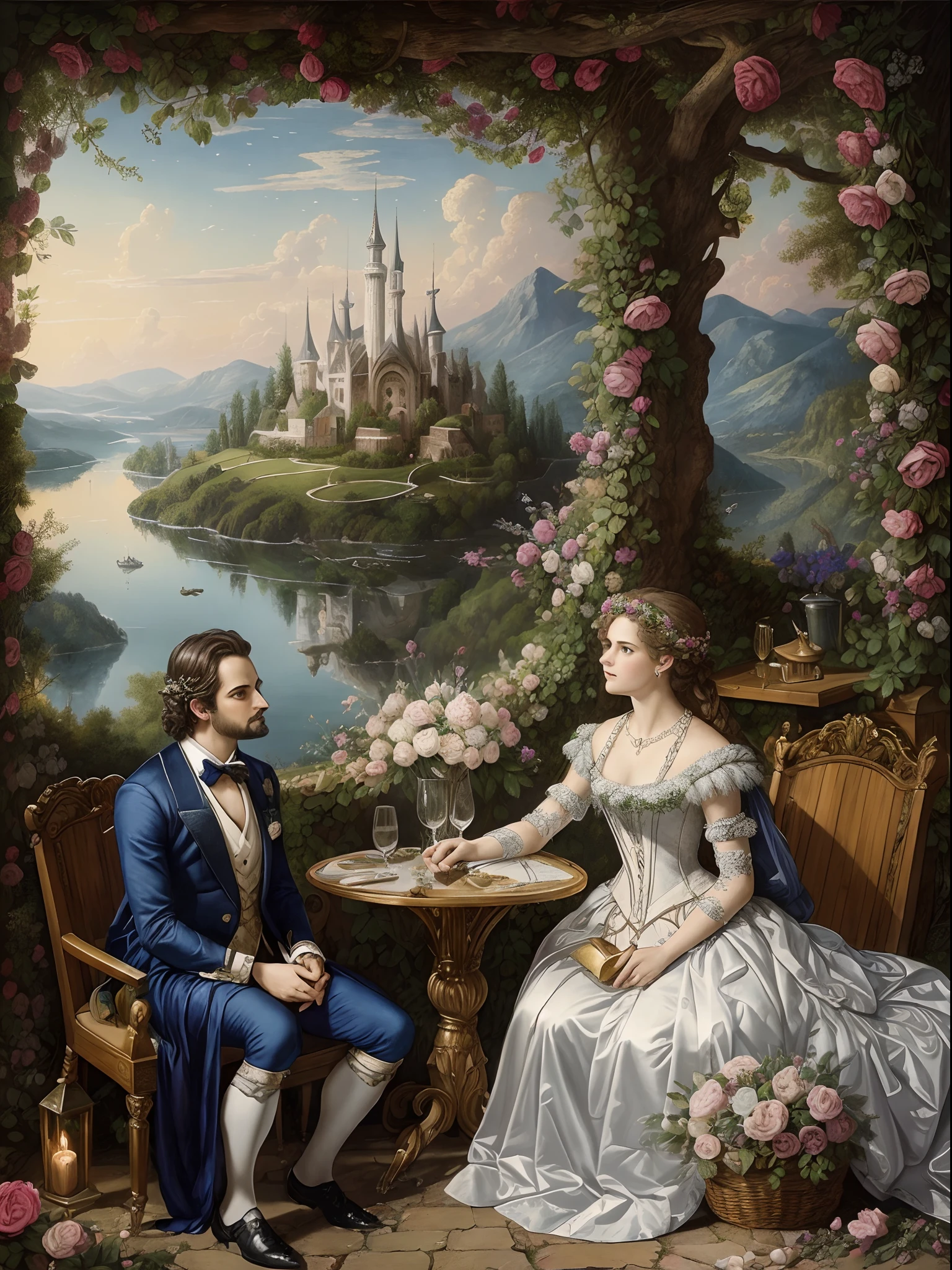 (Best Quality, tmasterpiece: 1.1), illustartion, A Midsummer Night's Dream, That's incredible, improvisation, Complicated details, chilling, excitement, Hyper-realistic, insanely detailed, ((style of: John Foster)), --AR 3:4 --s 750