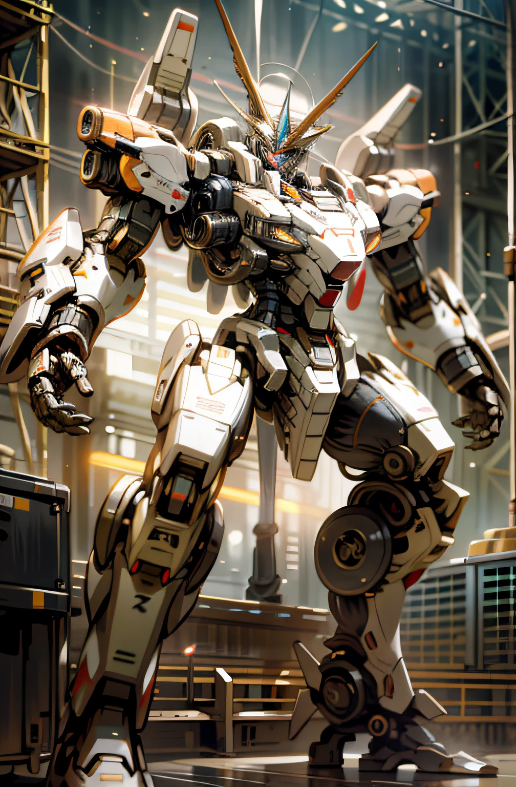 Bokeh，standing on your feet，ultra - detailed，offcial art，4k 8k wallpapers，droid，，mechs，Gundam Energy Angel，big sword，More mechanical details