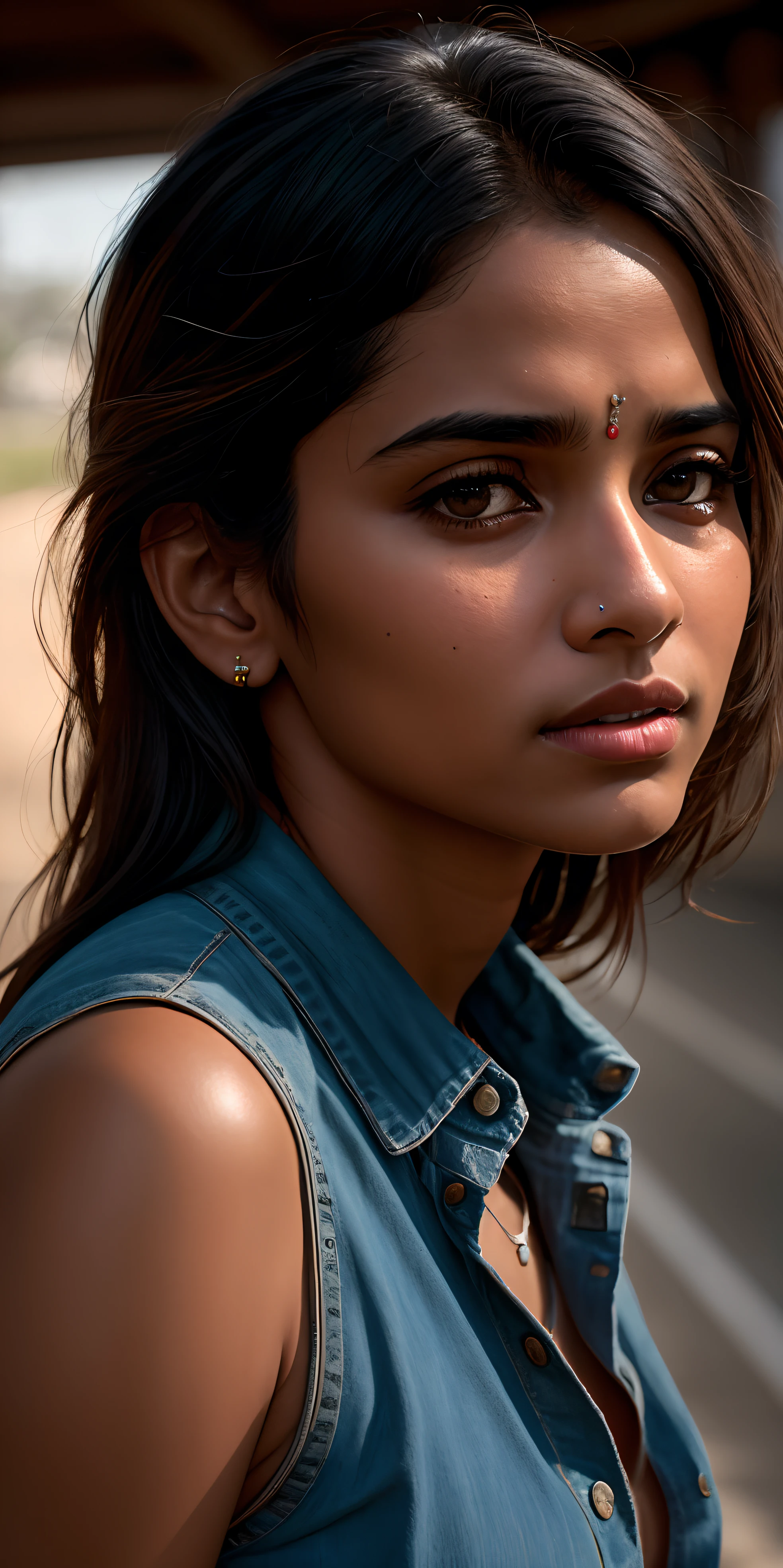 beautiful mature Indian college girl, , outside on track field, ((slim, petite)), photorealistic, photo, masterpiece, realistic, realism, photorealism, high contrast, photorealistic digital art trending on Artstation 8k HD high definition detailed realistic, detailed, skin texture, hyper detailed, realistic skin texture, armature, best quality, ultra high res, (photorealistic:1.4),, high resolution, detailed, raw photo, sharp re, by lee jeffries nikon d850 film stock photograph 4 kodak portra 400 camera f1.6 lens rich colors hyper realistic lifelike texture dramatic lighting unrealengine trending on artstation cinestill 800,