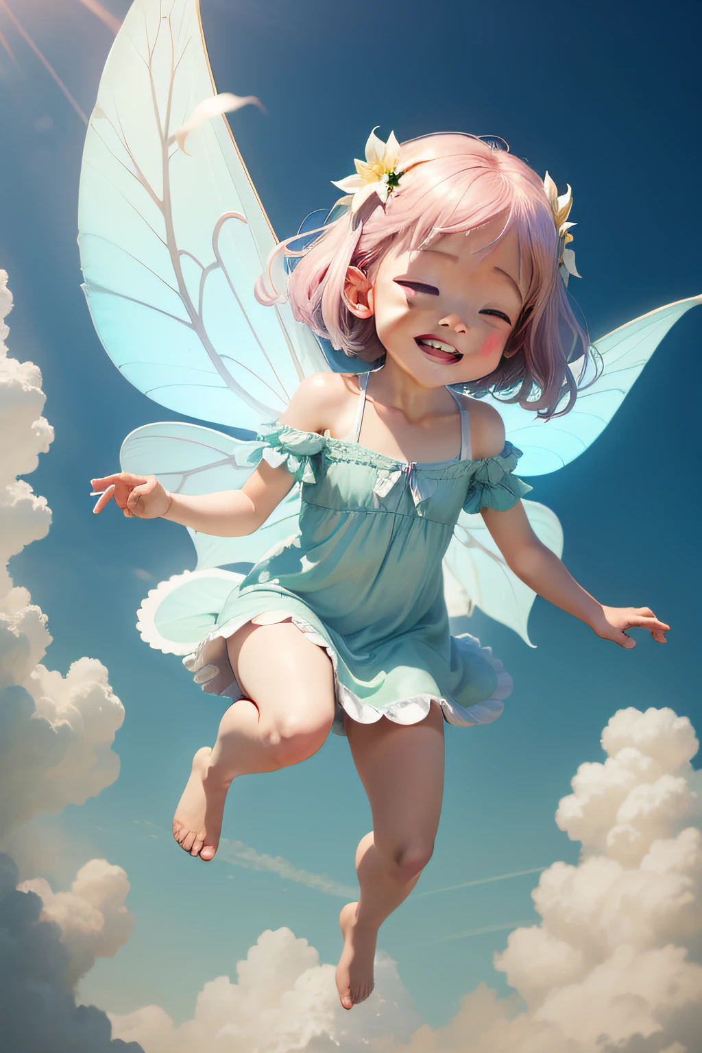 "I'm Lily," said the first cloud fairy with a tiny giggle, in the sky, cartoon