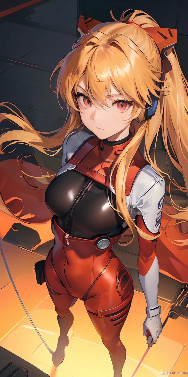 (Overhead view),dynamic angle,ultra-detailed, illustration, close-up, straight on, 1girl, 
 ((souryuu asuka langley, interface headset, red bodysuit:1.4, blonde)),Her eyes shone like dreamy stars,(glowing eyes:1.233),(beautiful and detailed eyes:1.1),(expressionless,closed mouth),(standing), 
(mechanic room with toolsand spaceship windowin a white SPACESHIP),
(night:1.2),dreamy, [[delicate fingers and hands:0.55]::0.85],(detail fingers),