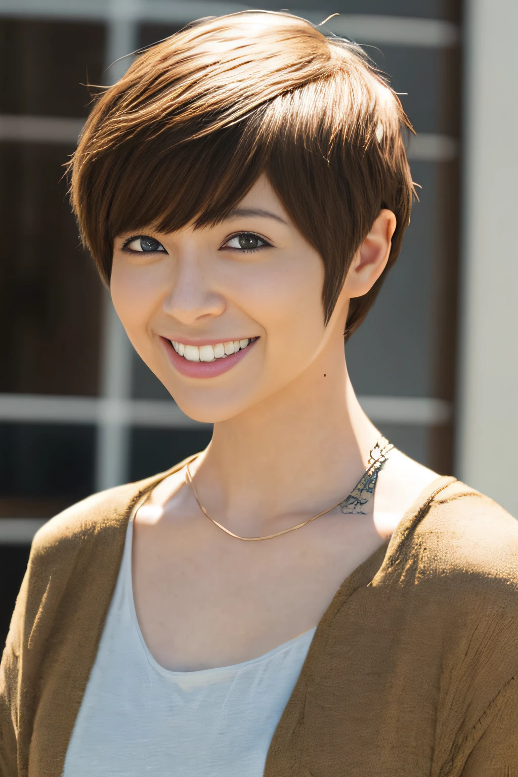 a pixie cut Hachikirenbaka a smile