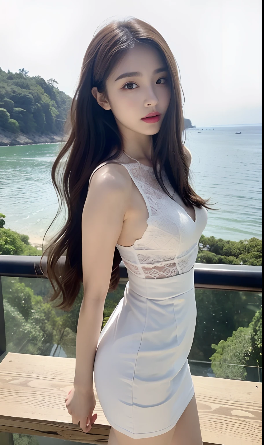 （Original photo of 8K，best qualtiy，tmasterpiece：1.2），focal point：1.2，perfect body figure：1.3，（Medium view），Have by the sea，beachside，beachside，beachside，short  skirt，short  skirt，short  skirt，short  skirt，best qualtiy，tmasterpiece，（Small mouth：1.2），an extremely delicate and beautiful one，8k wallpaper，astounding，finely detailled，tmasterpiece，Best quality at best，（age 22：1.2），Narrow waist，Slim，is shy，Pure，adolable，Bushy hair，Soft hair，big breasts beautiful，A detailed eye，（long whitr hair：1.2）