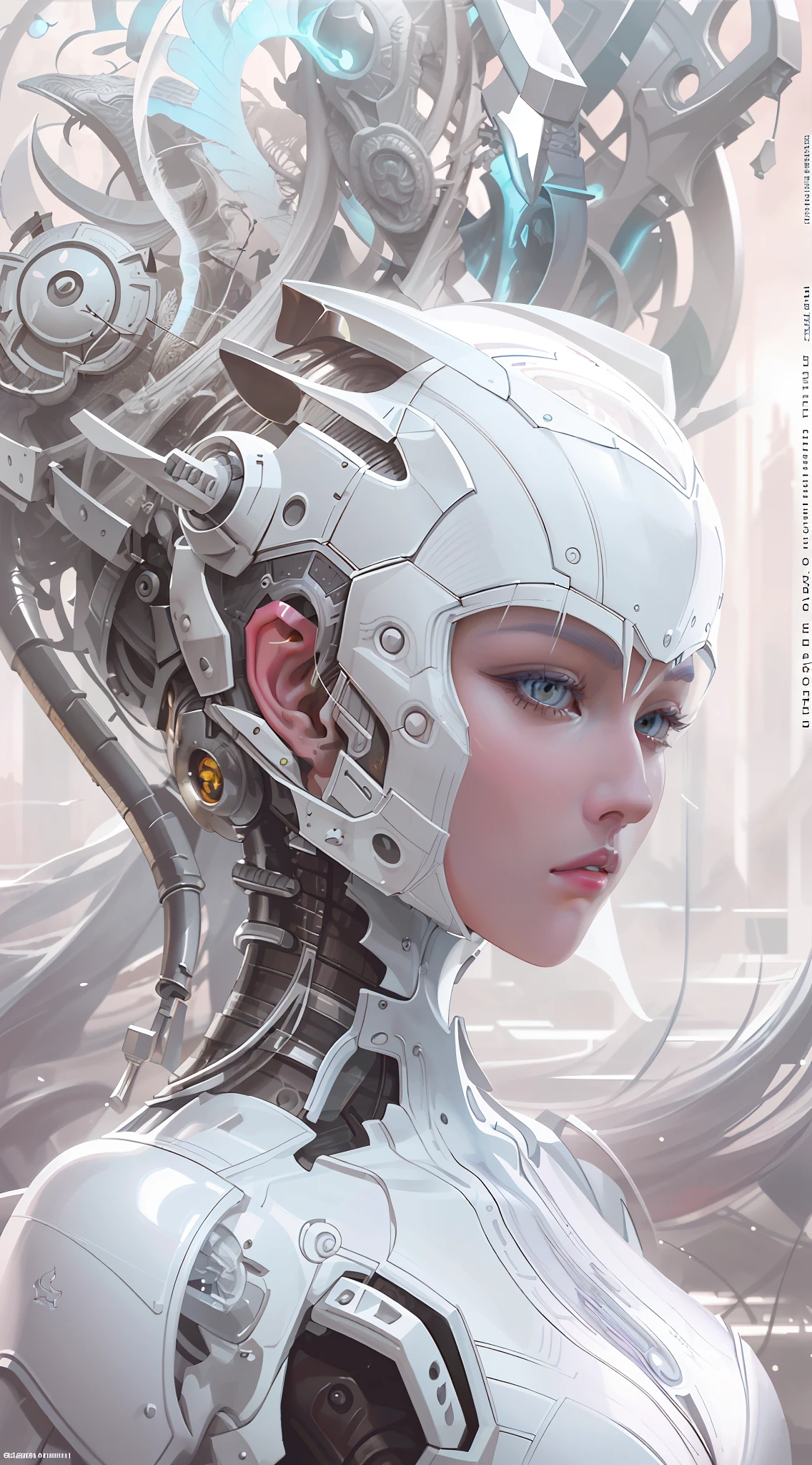 Organic cyborgs, white plastic, diffuselighting, fantasy, Intricate, elegant, Highly detailed, Lifelike, Photorealistic, Digital painting, art stations, illustration, concept-art, smooth, Sharp focus, The art of John Collier and Albert Obright and Krenz Kusart and Artem Demura,Upper body photo,