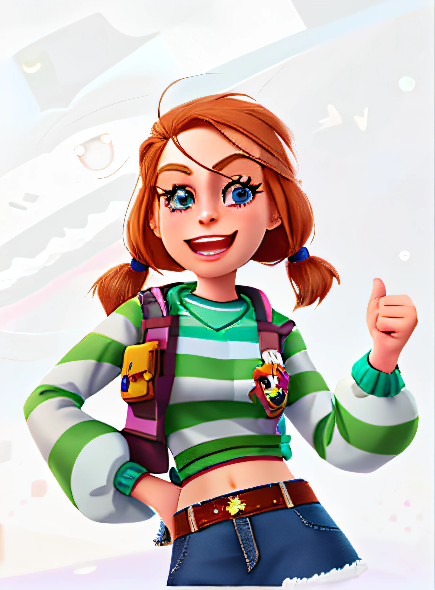 Cartoon girl gives a thumbs up, Abigail from Stardew Valley, highly detailed character, official character art, render of a cute 3d anime girl, official character illustration, Character artwork, Cartoon Art Style, close up character, detailed character art, render of april, Game character, Female character, Female explorer mini cute girl, videogame character, character is in her natural pose